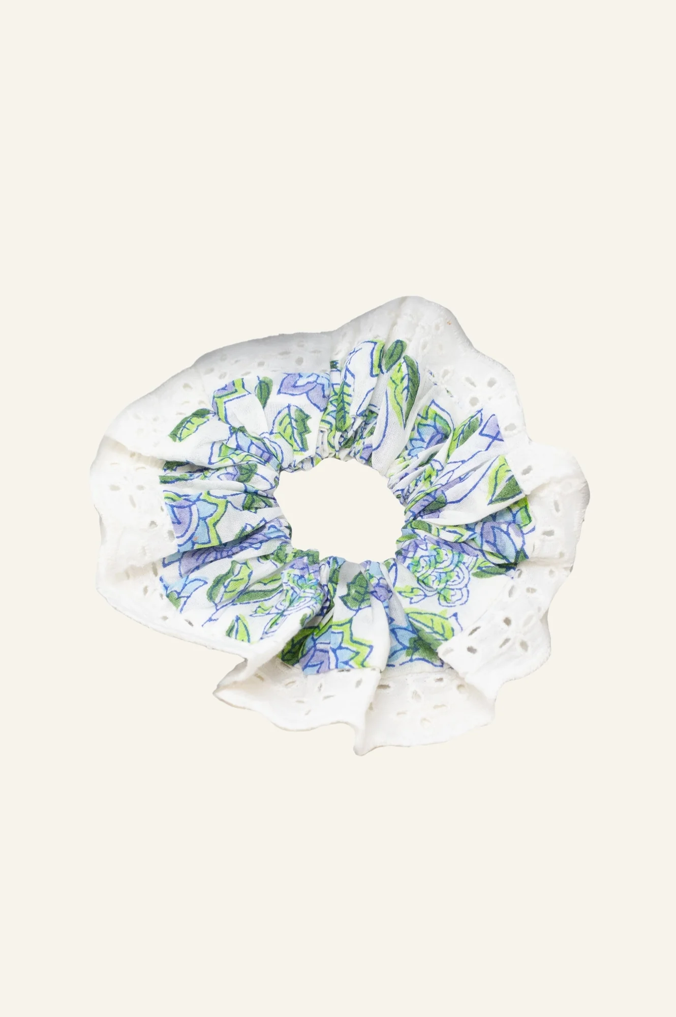 Block Print Lace Trim Scrunchie | Blue Green