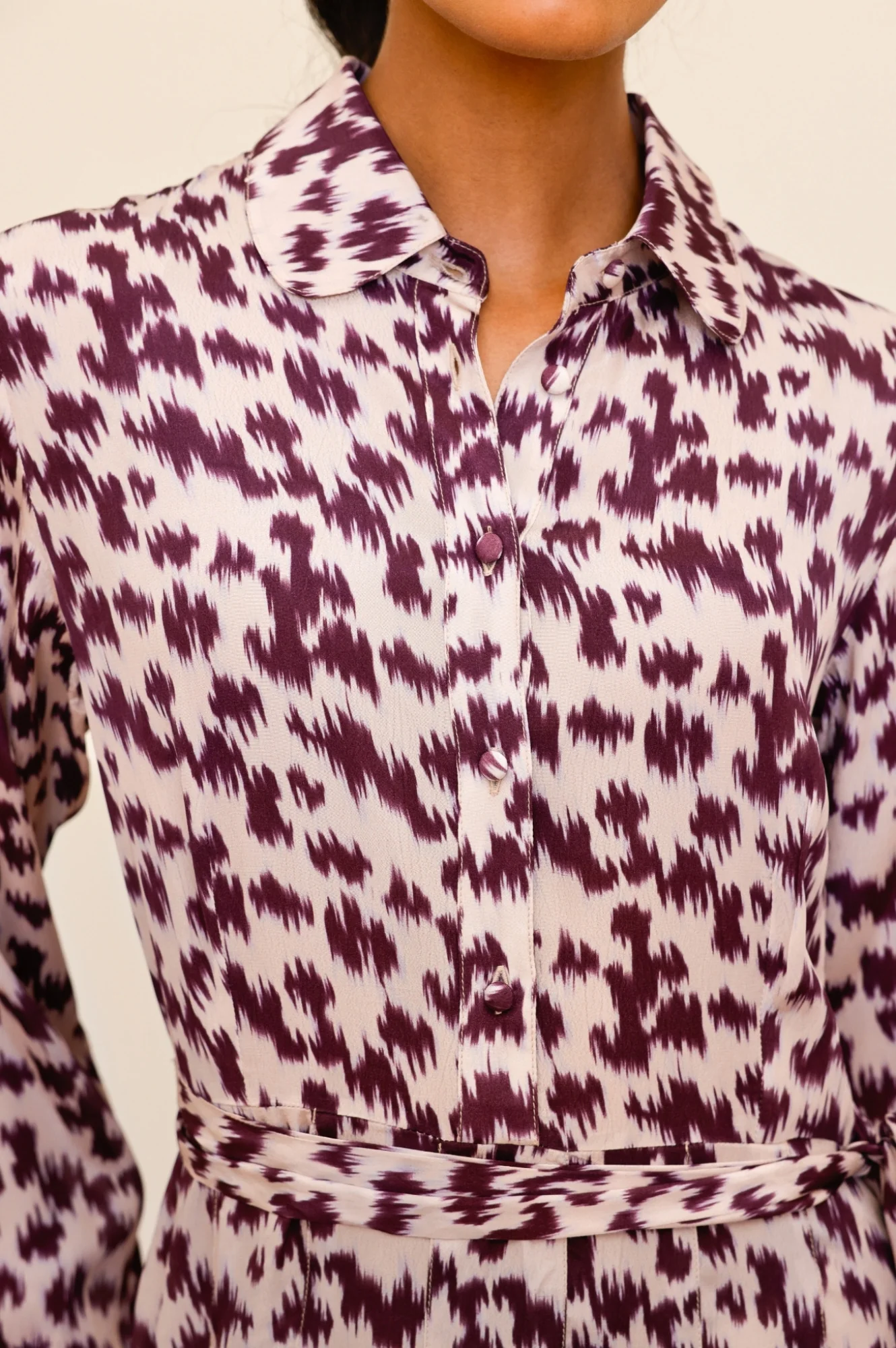 Minette Viscose Crepe Printed Shirt Dress | Animal Ikat Fig