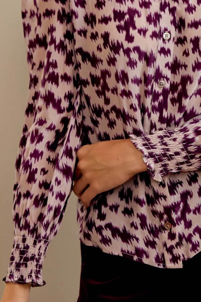 Cosima Viscose Crepe Printed Shirt | Animal Ikat Fig