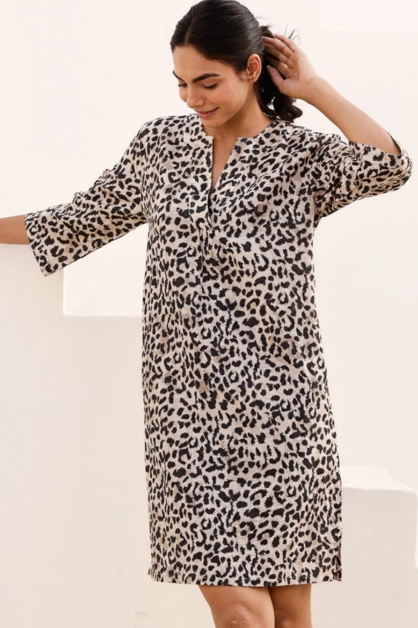 Calvi Linen Dress | Leopard Print