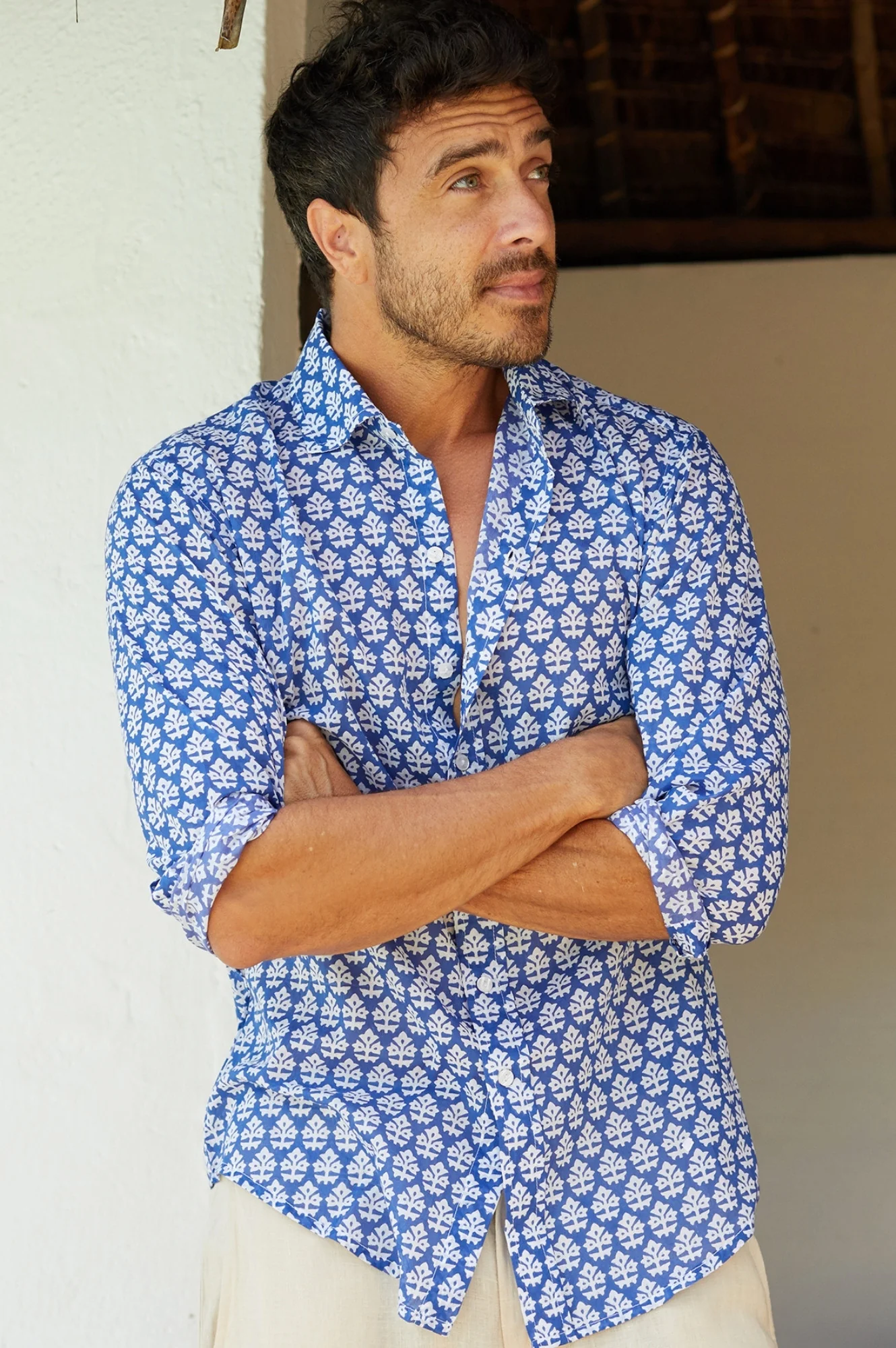 Men's Printed Cotton Shirt | Batik Blue/White