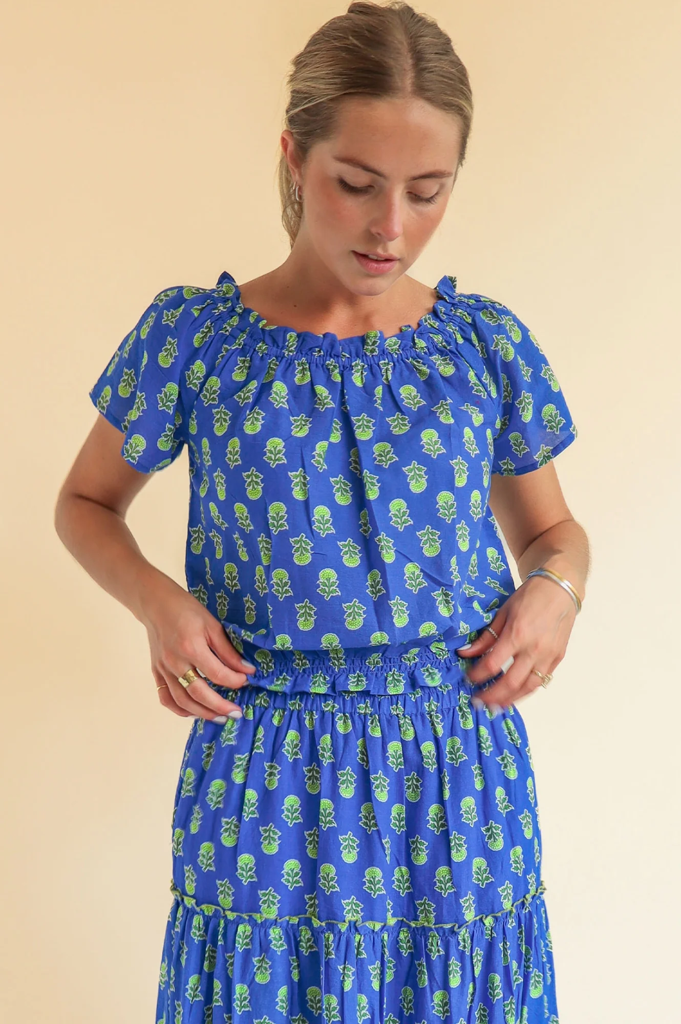 Ilana Printed Organic Cotton Top | Blue/Green