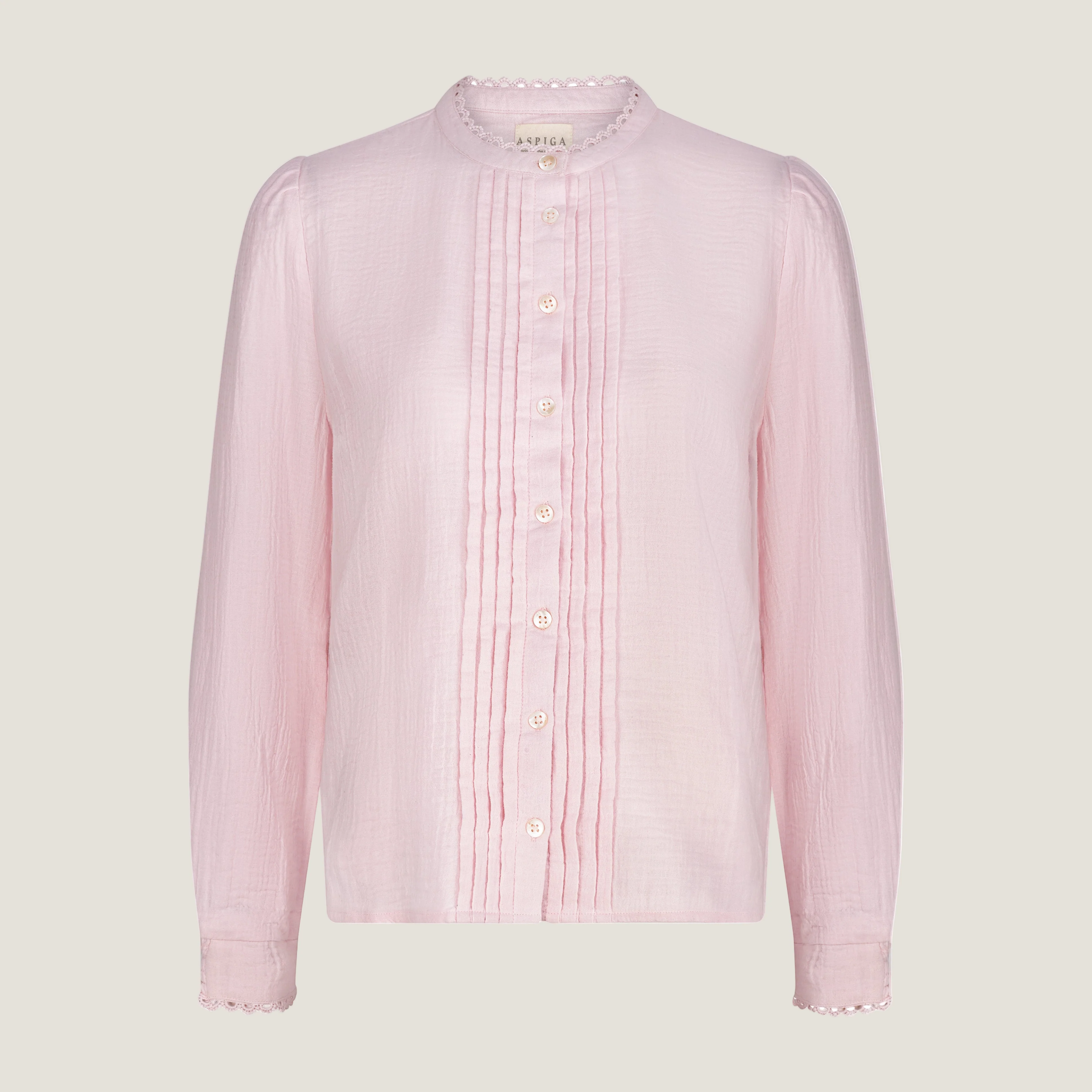 Holly Pin Tuck Organic Cotton Cheesecloth Long Sleeve Blouse | Blush Pink