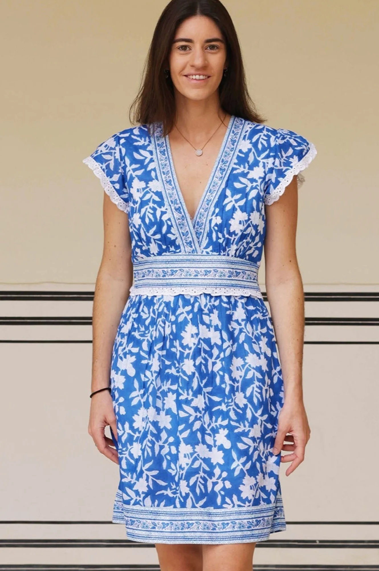 Pippa Block Print Mini Dress | Japanese Flower Cobalt