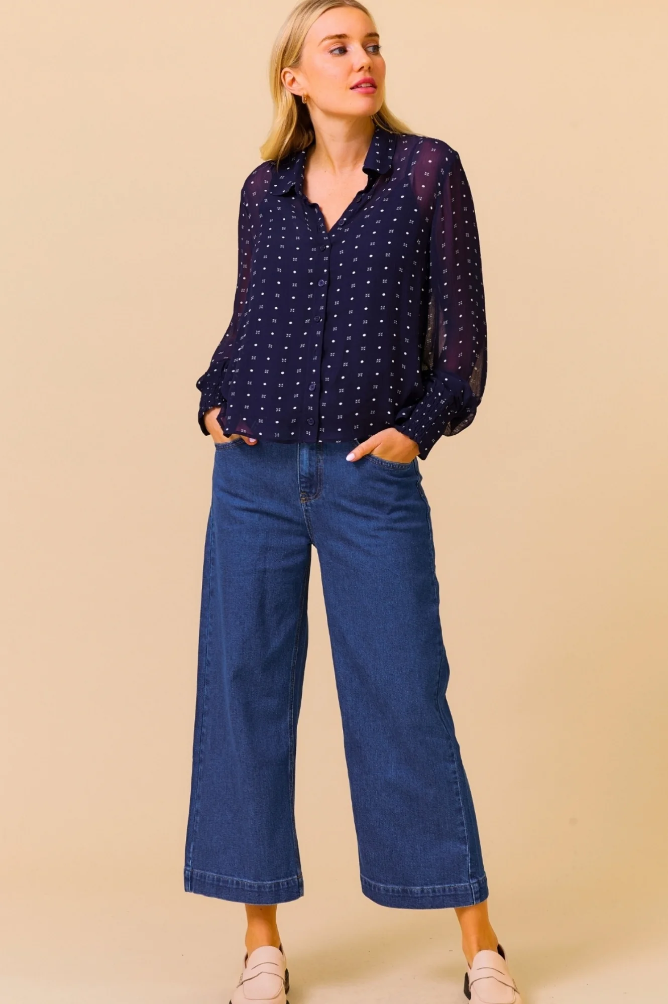 Ffion Blouse | Polka Dot Navy/White