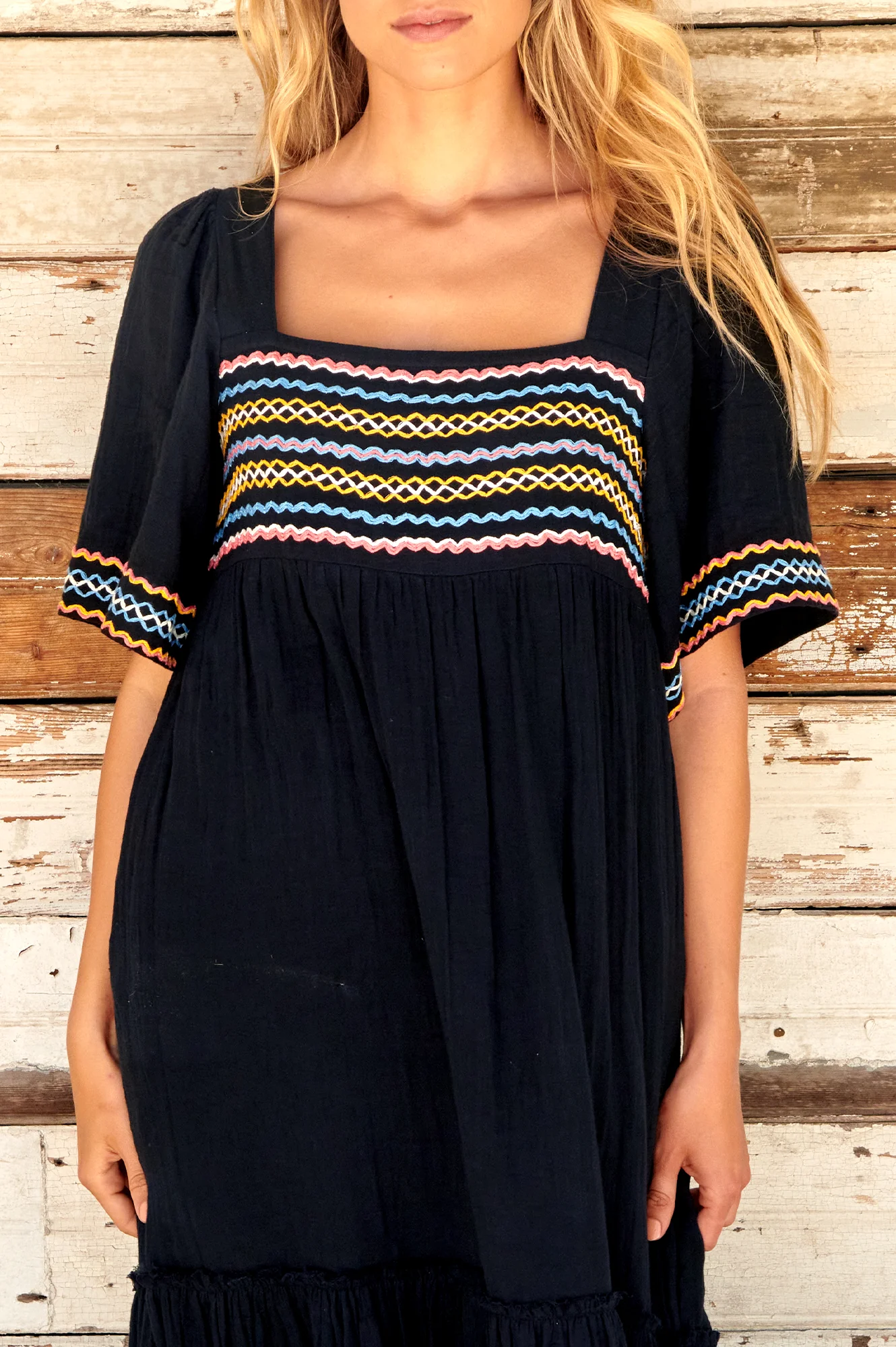 Gracie Embroidered Dress | Black/ Multi