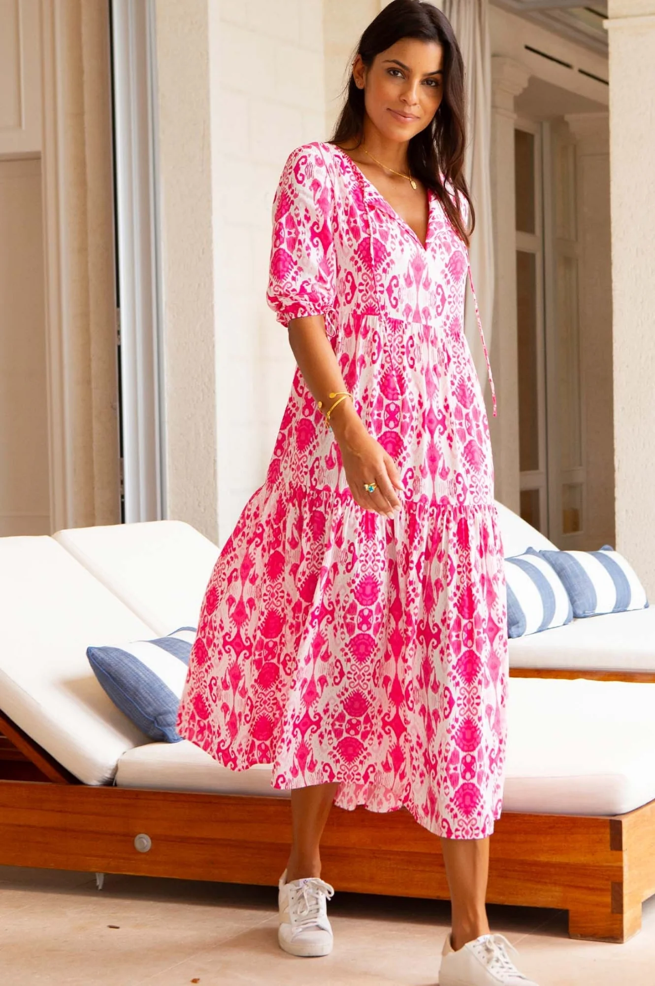 Virginia EcoVero™ Midi Dress | Ikat Pink/White