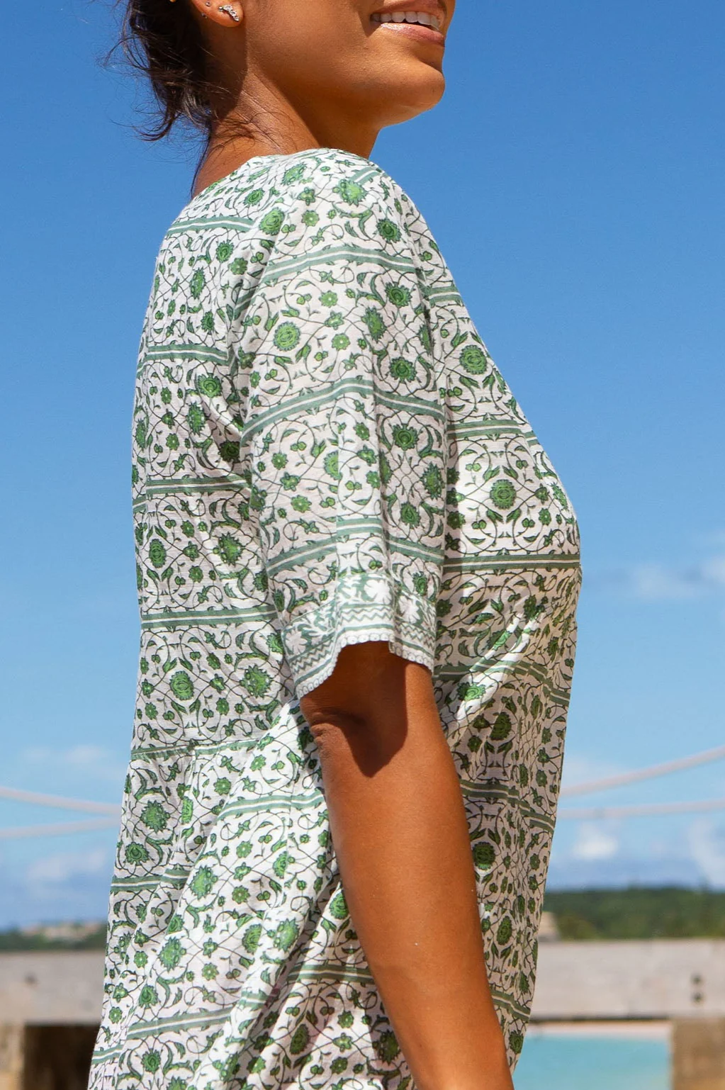 Santorini Cotton Kaftan | Santorini White/Khaki