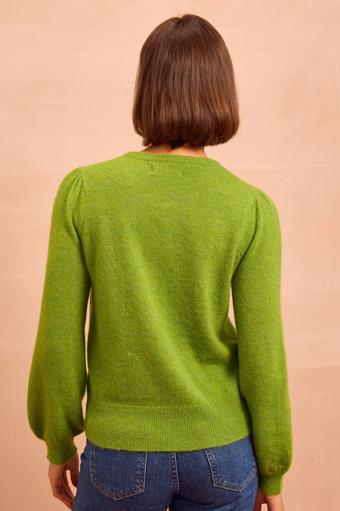 Alpaca Blend Puff Sleeve Cardigan | Green
