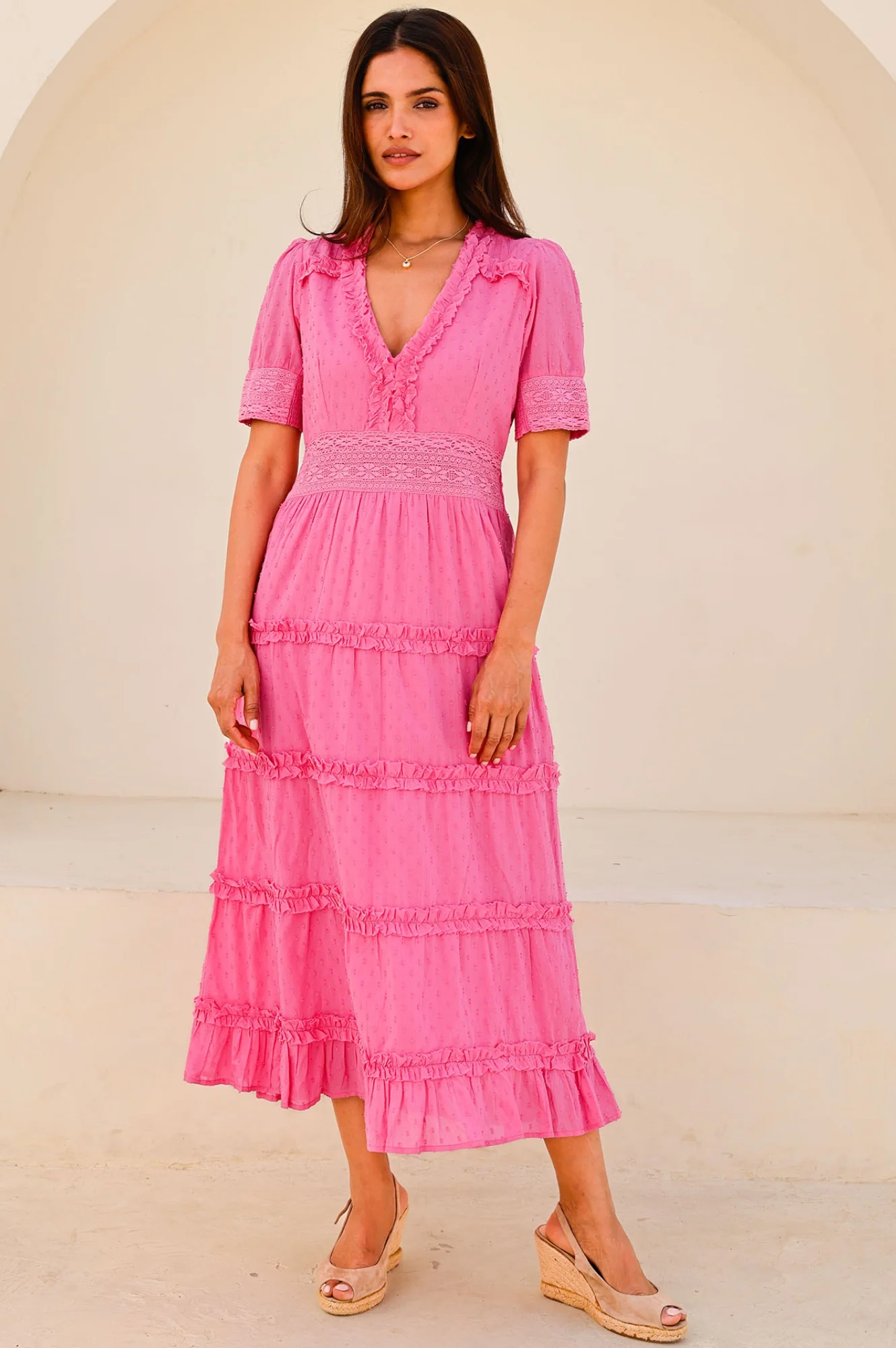Viola Cotton Midi Dress | Bright Pink