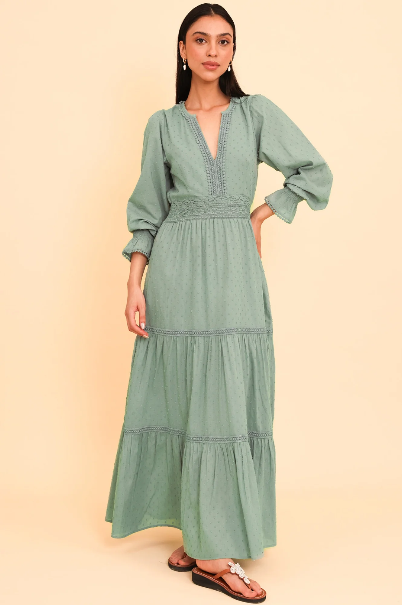 Purdie Organic Cotton Dobby Dress | Light Khaki