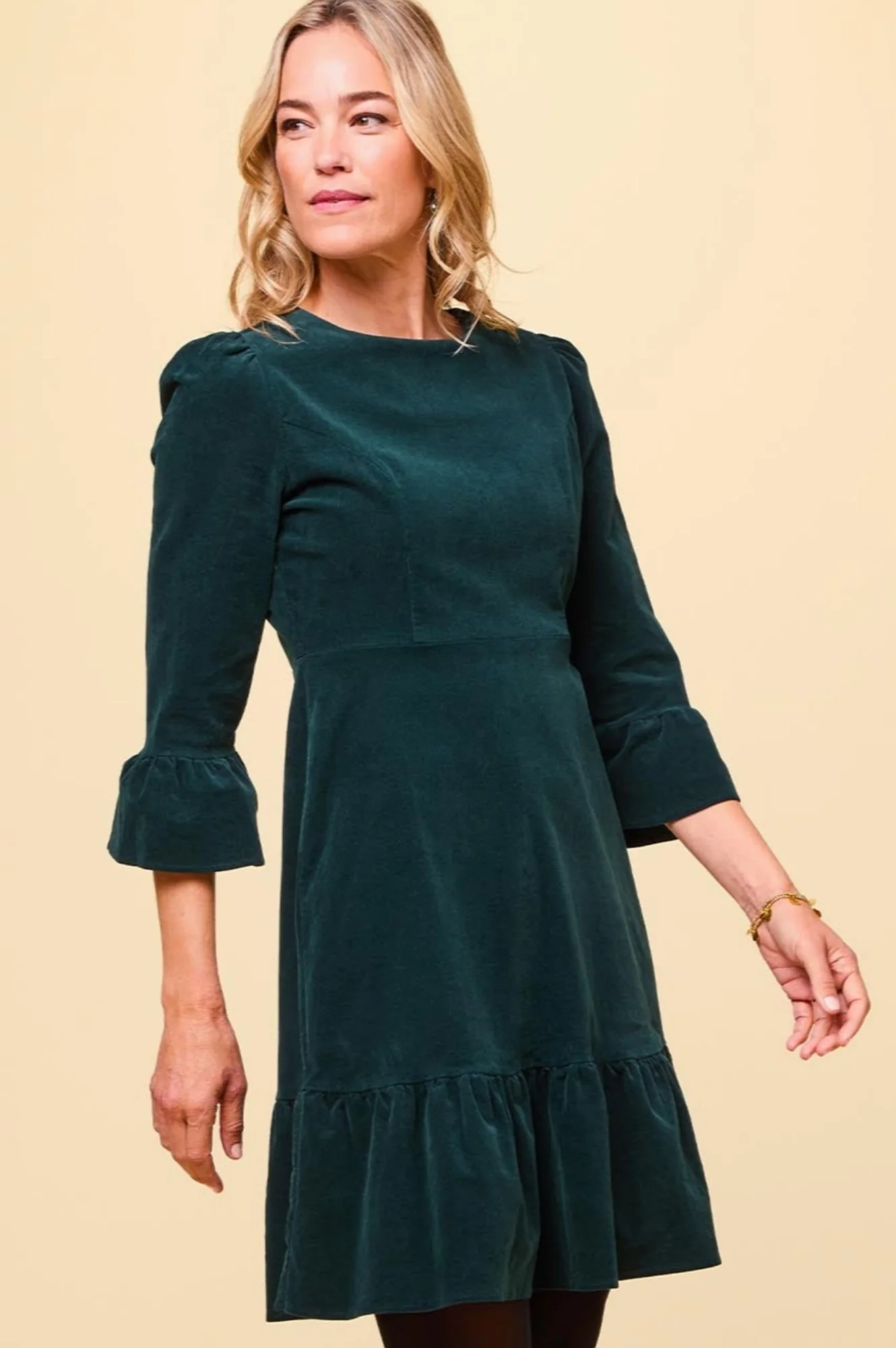 Victoria Short Stretch Corduroy Dress | Bottle Green