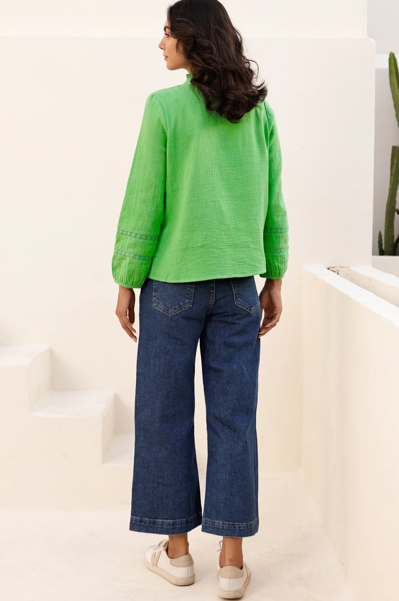 Mina Organic Cotton Cheesecloth Blouse | Green