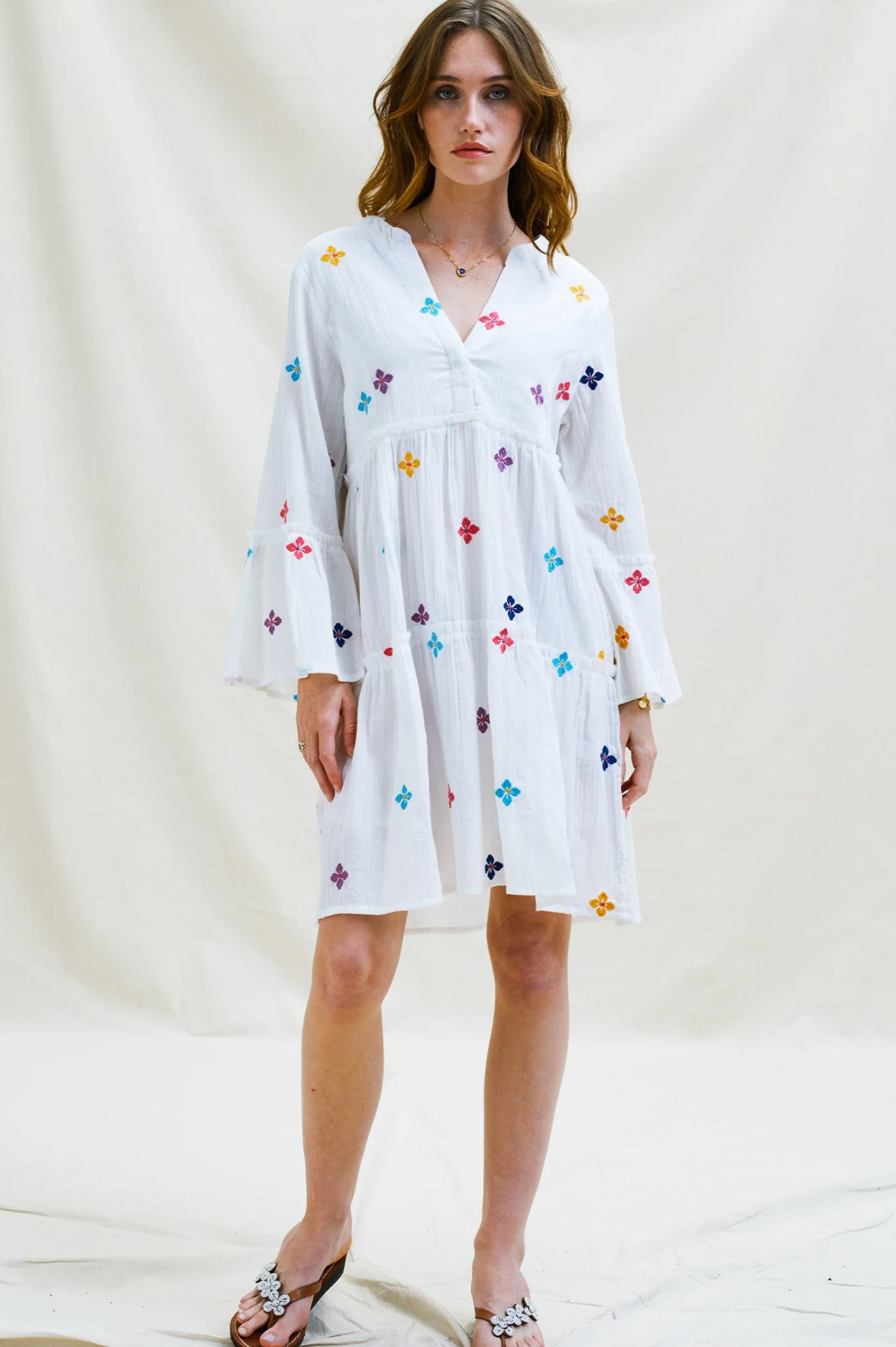 Cristina Embroidered Kaftan | White/Multi