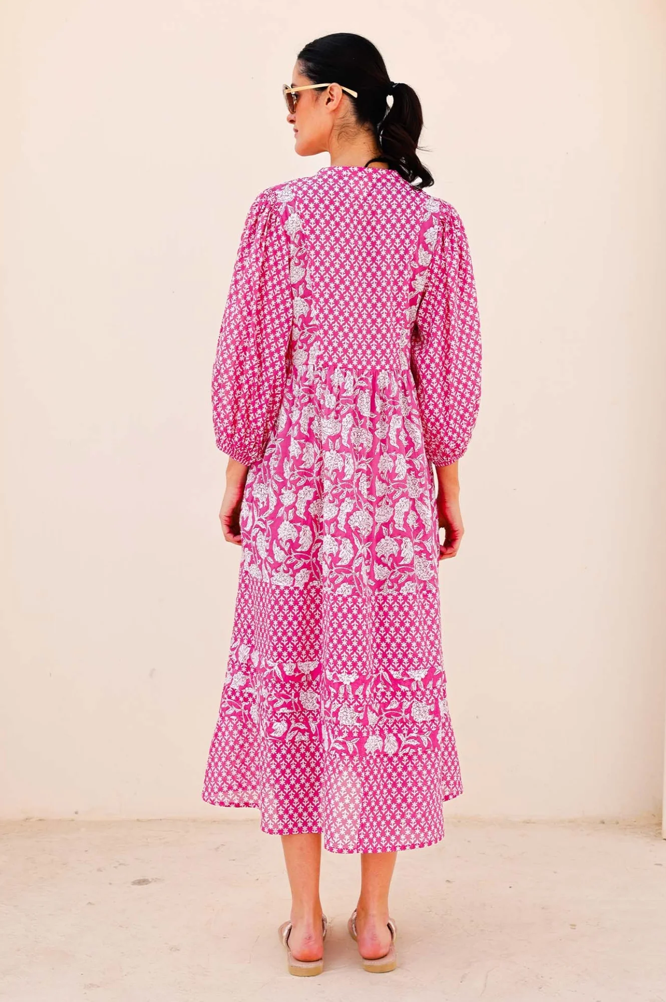 Martha Organic Cotton Mix Print Dress | Dianthus Print Pink/White