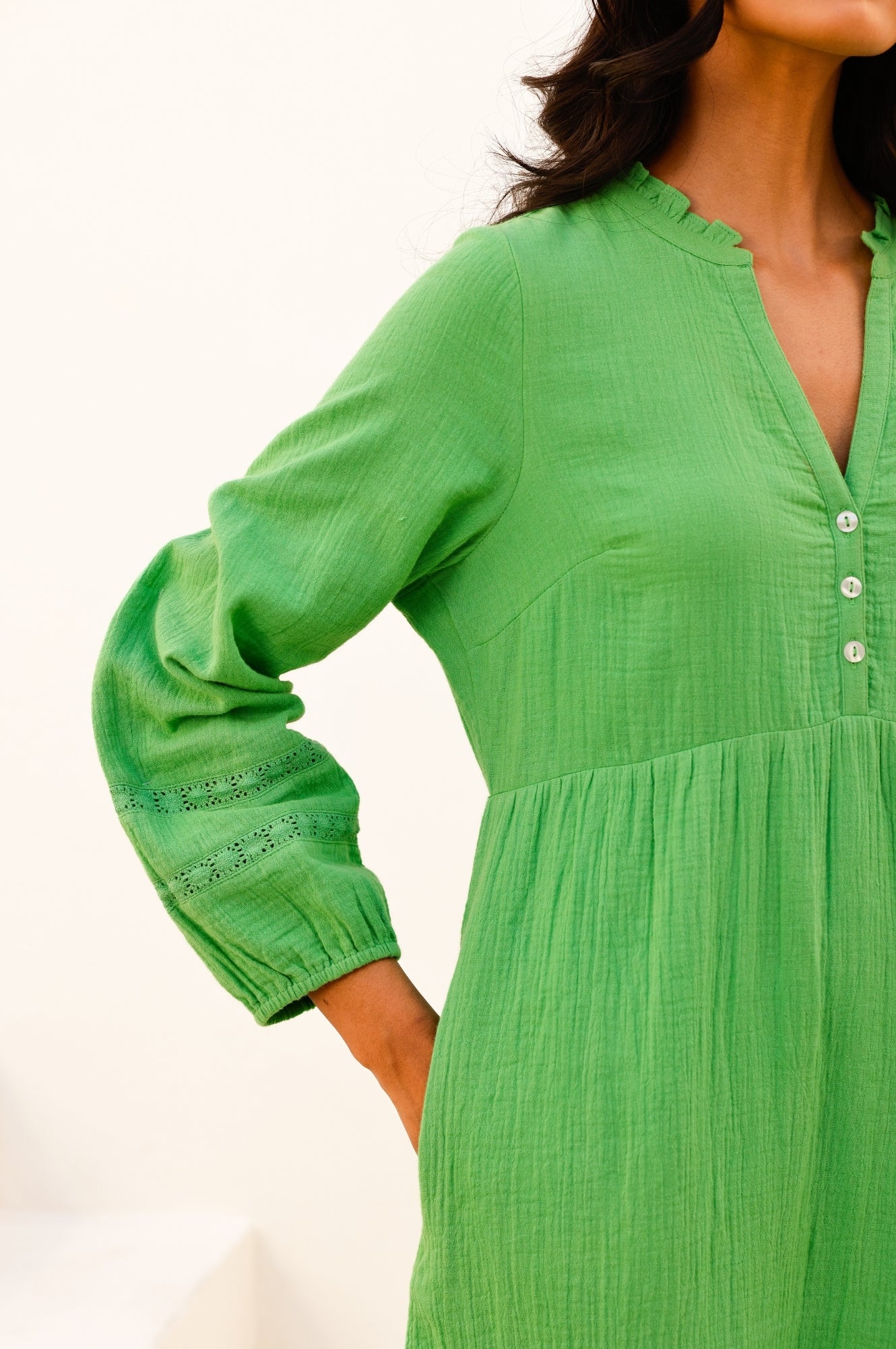 Sadie Organic Cotton Cheesecloth Dress | Green