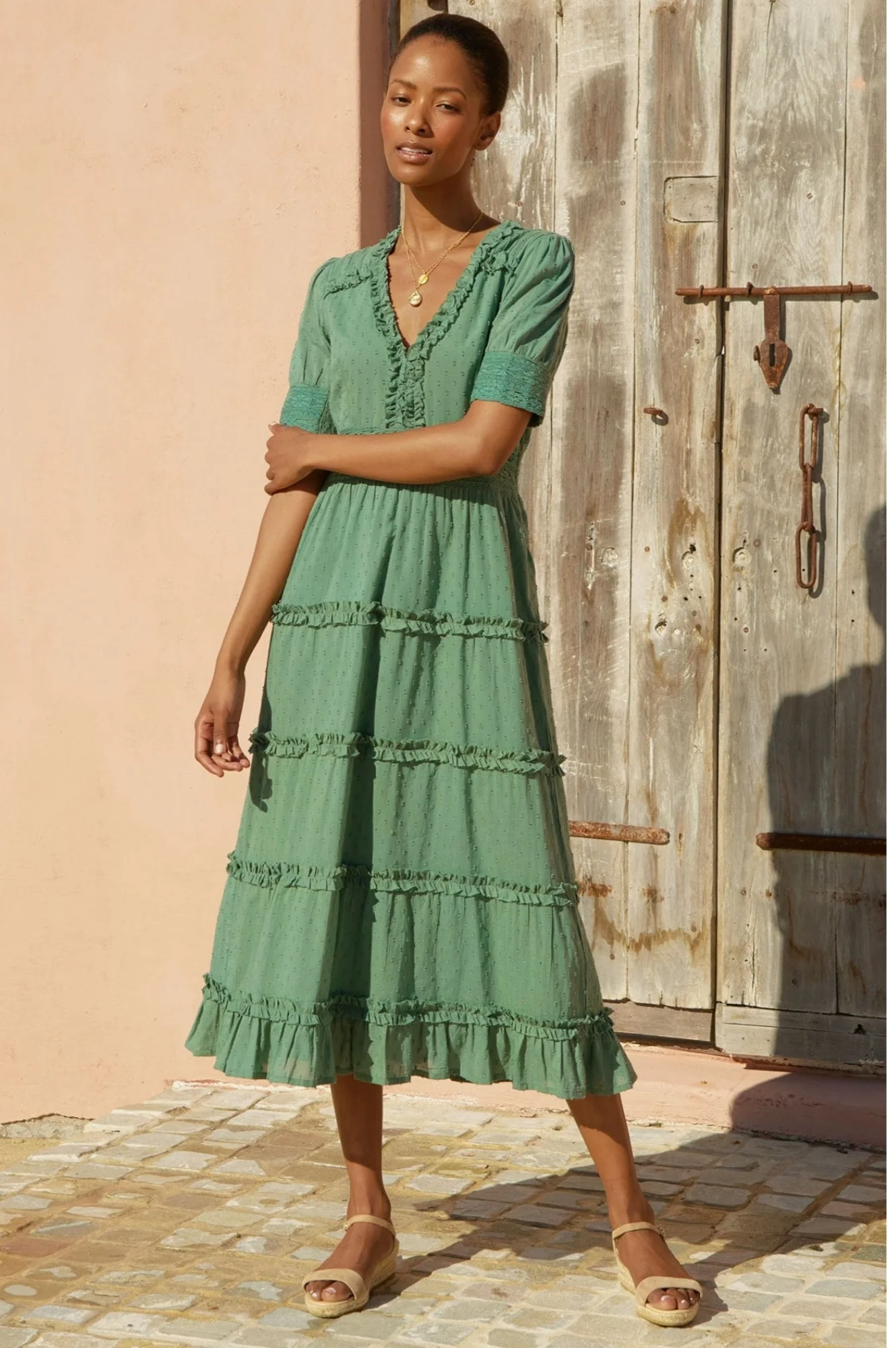 Viola Cotton Midi Dress | Khaki