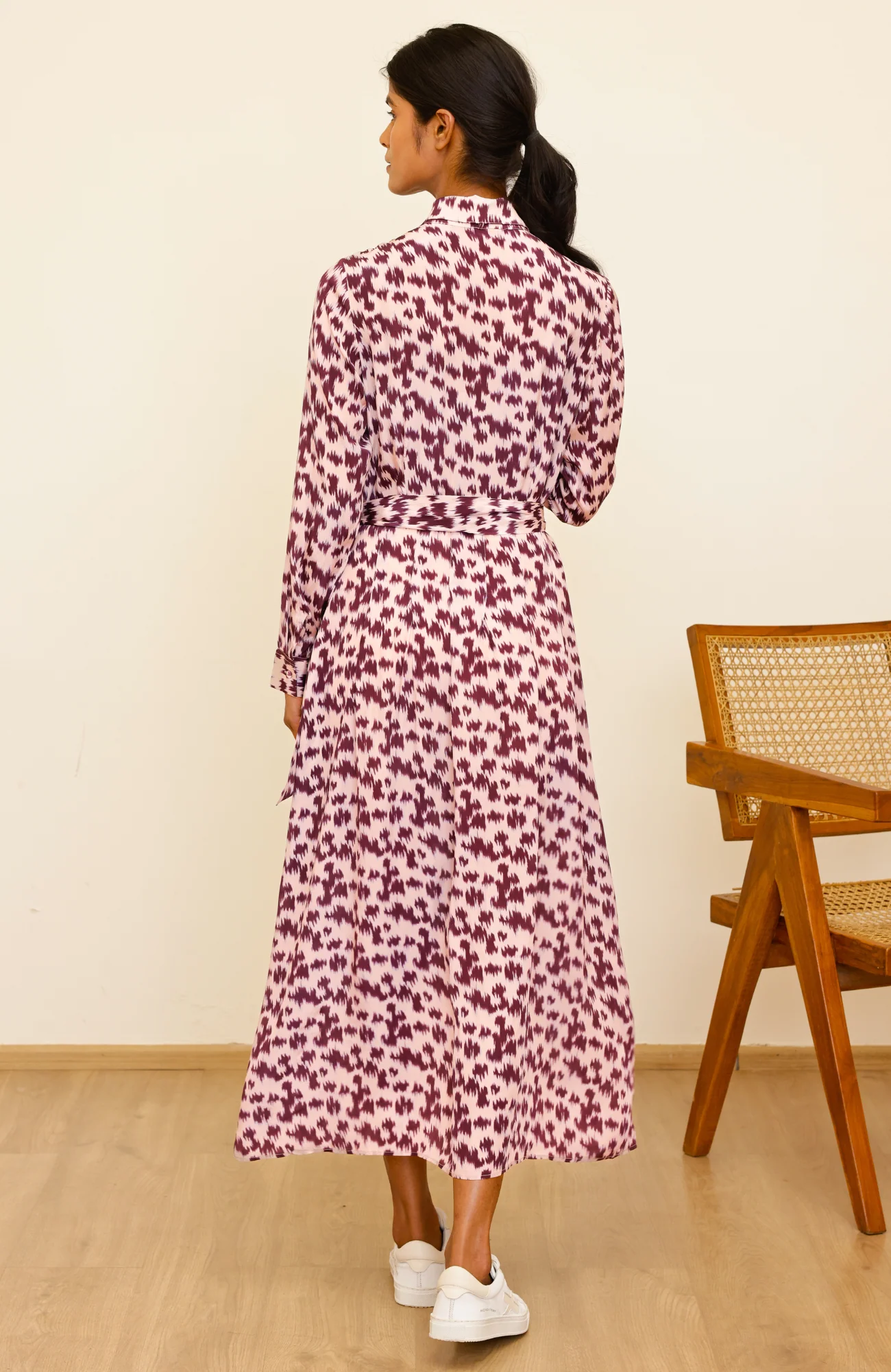 Minette Viscose Crepe Printed Shirt Dress | Animal Ikat Fig