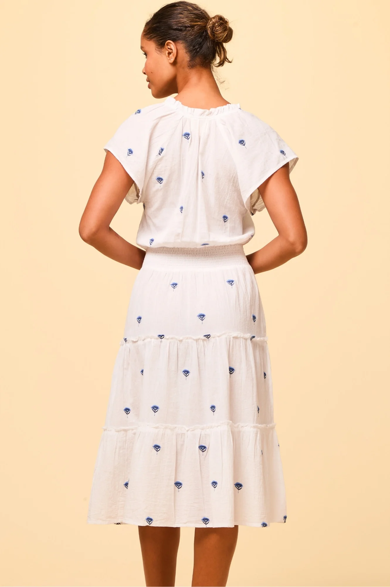 Riley Embroidered Organic Cotton Dress | White/Blue