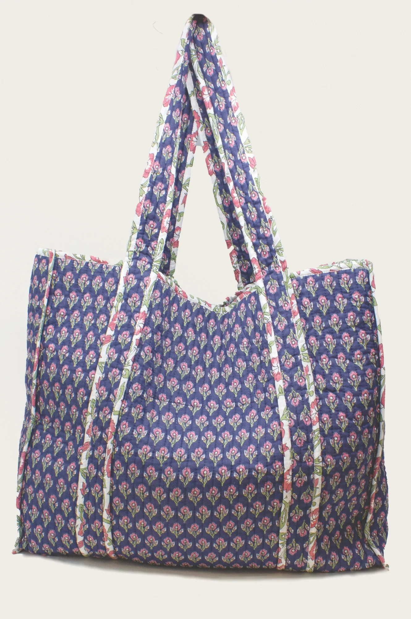 Quilted Tote Bag | Primrose Stamp Navy/Pink