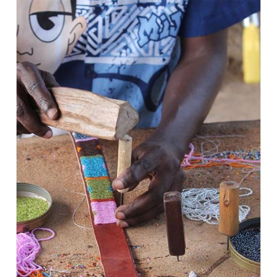 Full Beaded Leather Belt | Bronze/Bullet