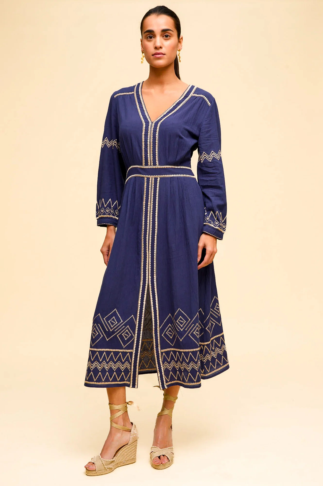 Jamila Embroidered Dress | Navy/Gold