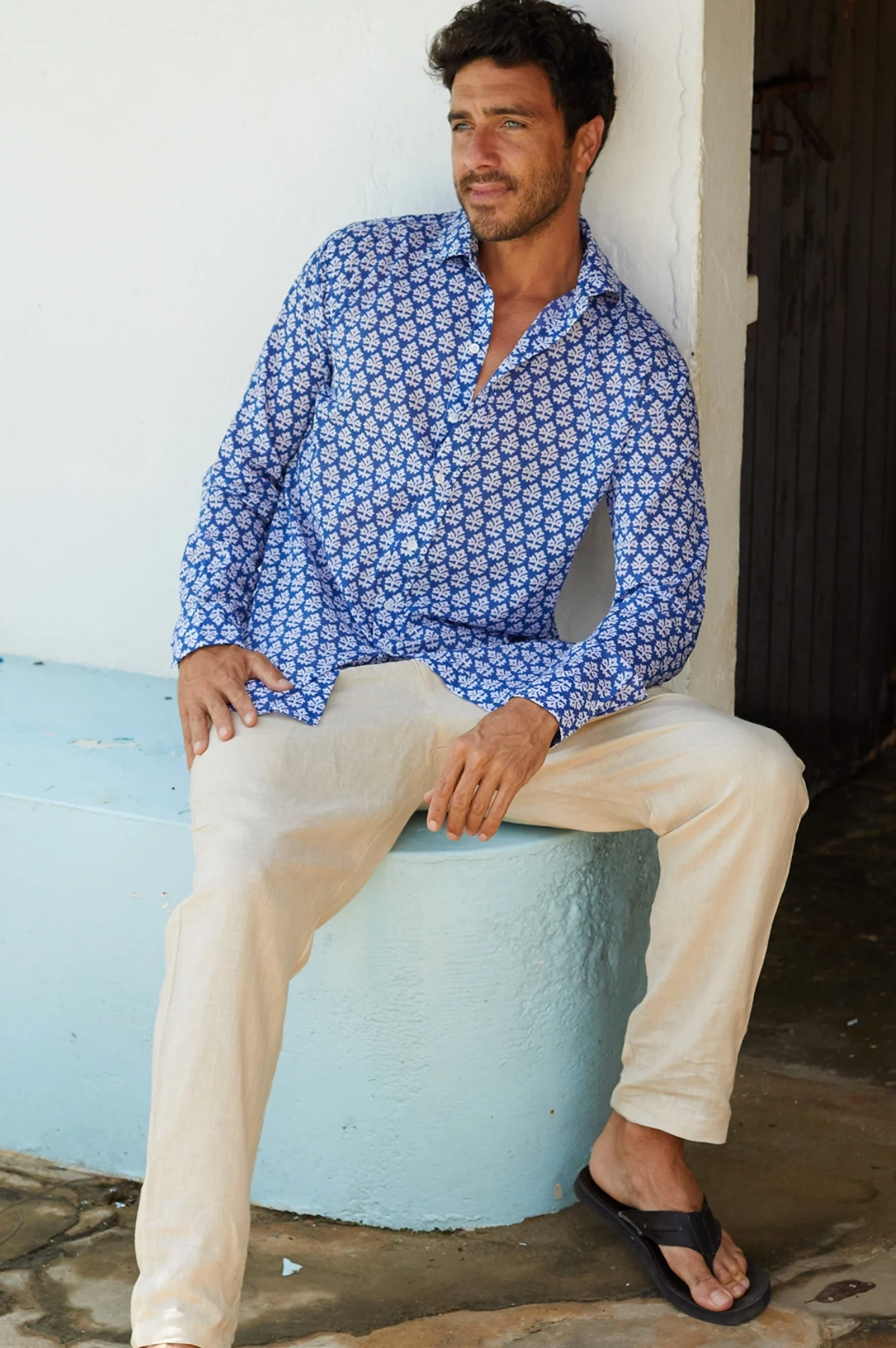 Men's Printed Cotton Shirt | Batik Blue/White