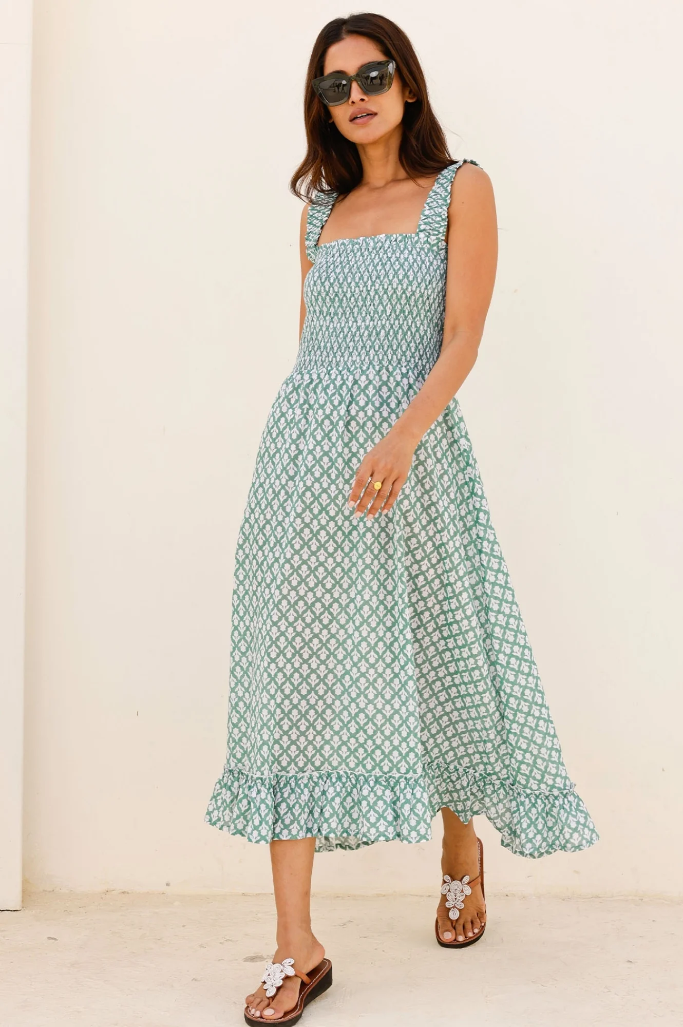 Rhianna Organic Cotton Dress | Sage/White