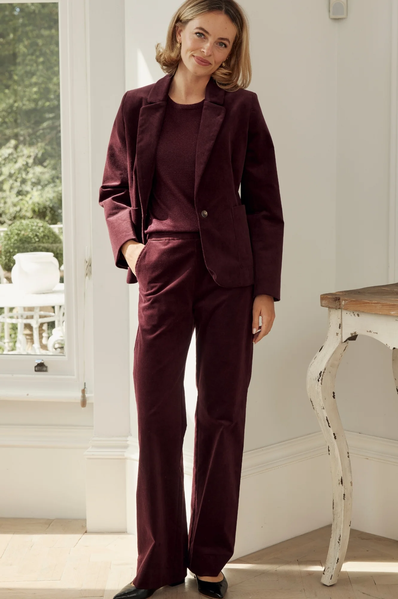 Juliette Stretch Corduroy Trouser | Burgundy