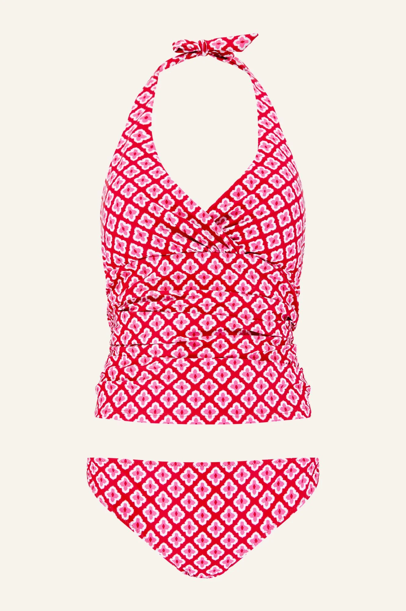 Recycled Ruched Tankini | Diamond Geo Red/Pink