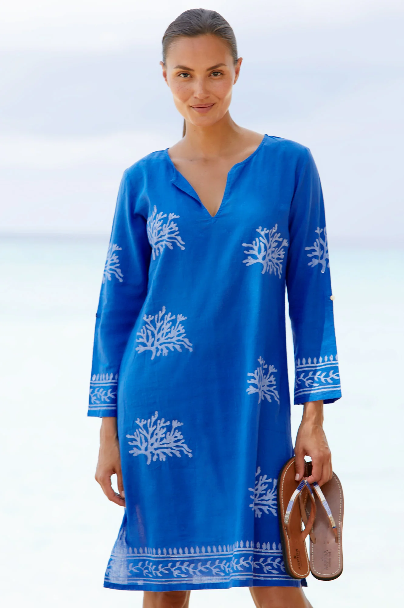 Guadalupe Short Organic Cotton Tunic | Cobalt Blue/White