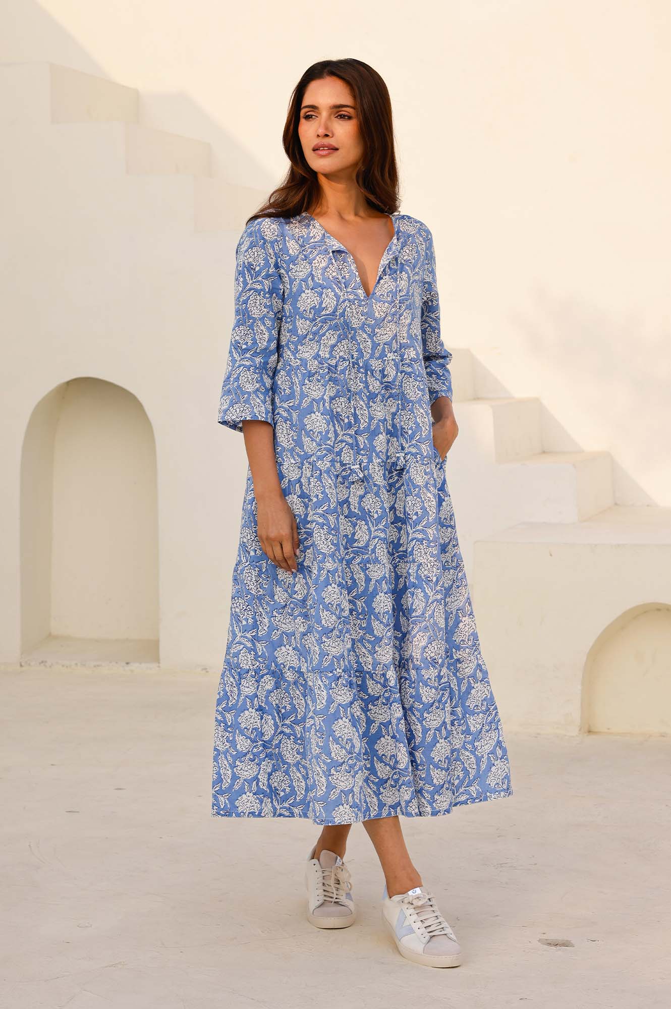 Emma Organic Cotton Dress | Blue/White