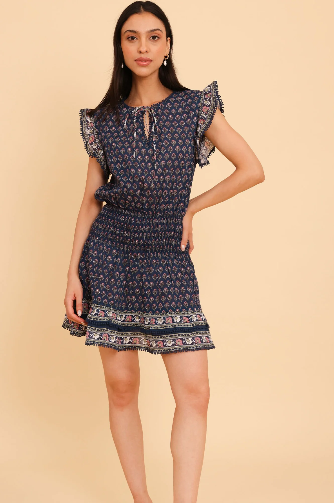 Macy Mini Organic Cotton Dress | Navy/Pink