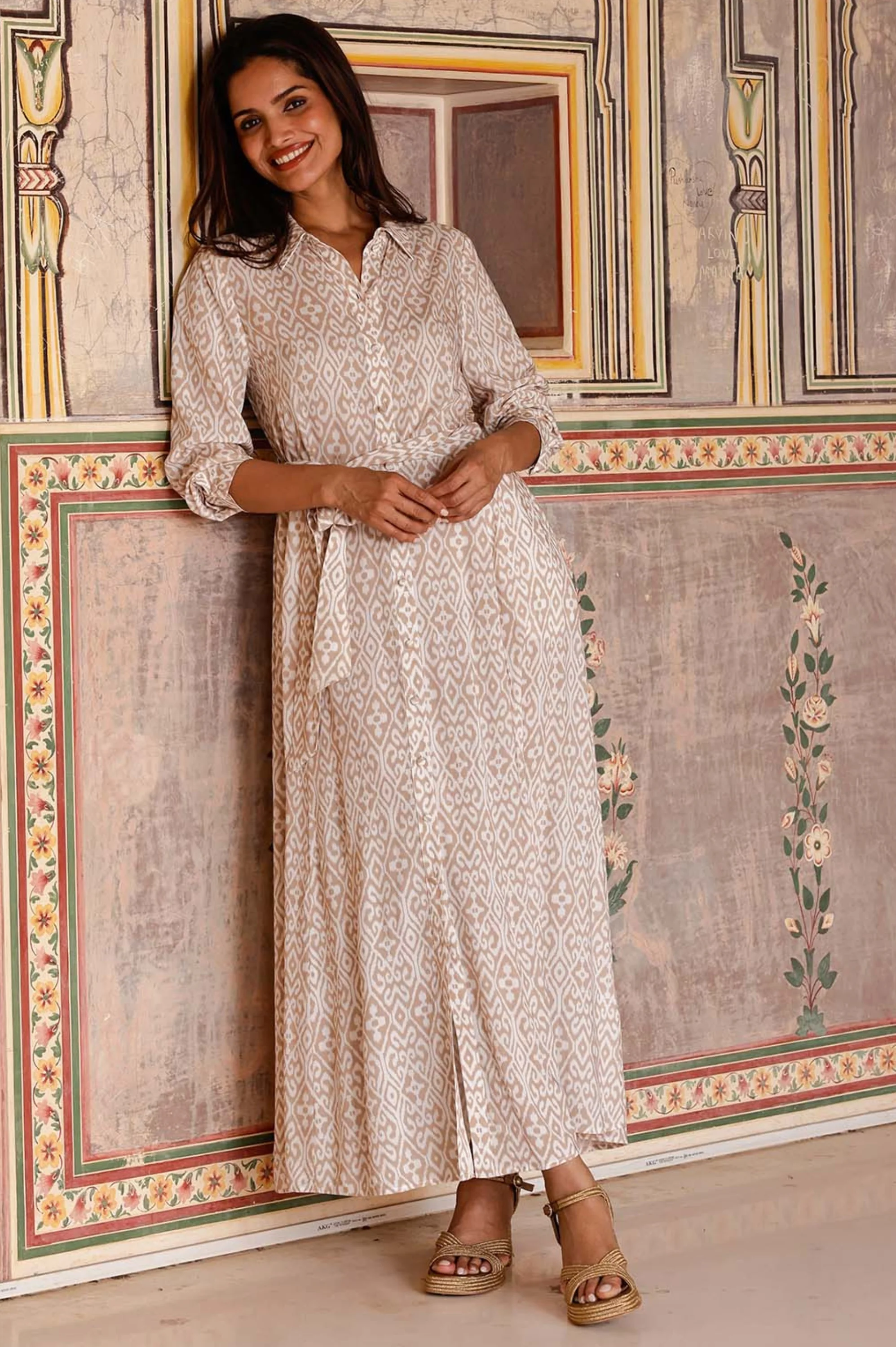 Eliza EcoVero Shirt Dress | Taupe/White