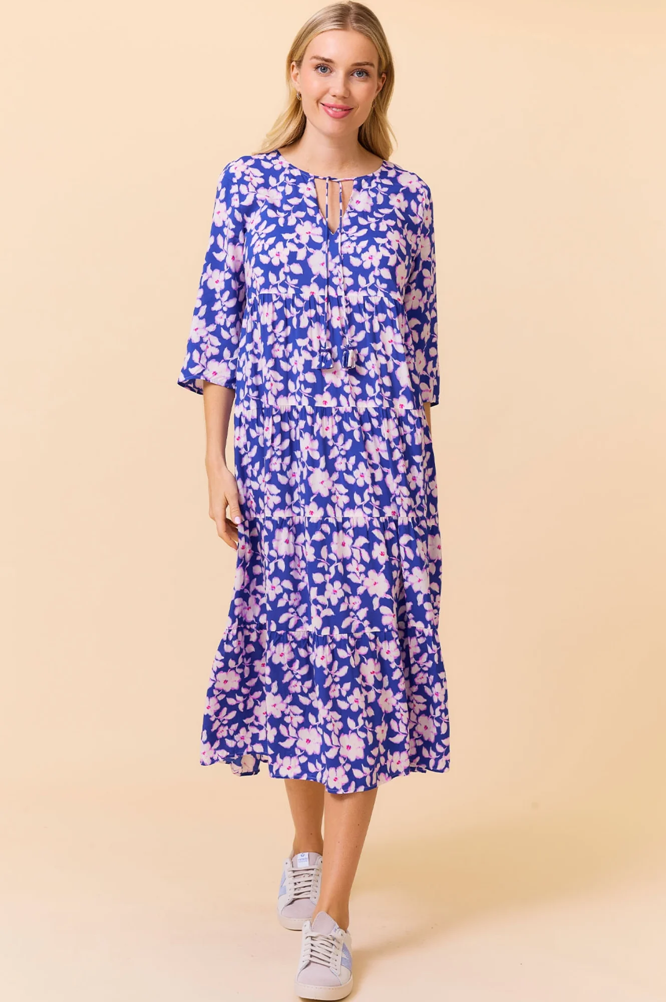 Emma EcoVero™ Midi Dress | Blossom Cobalt/Pink