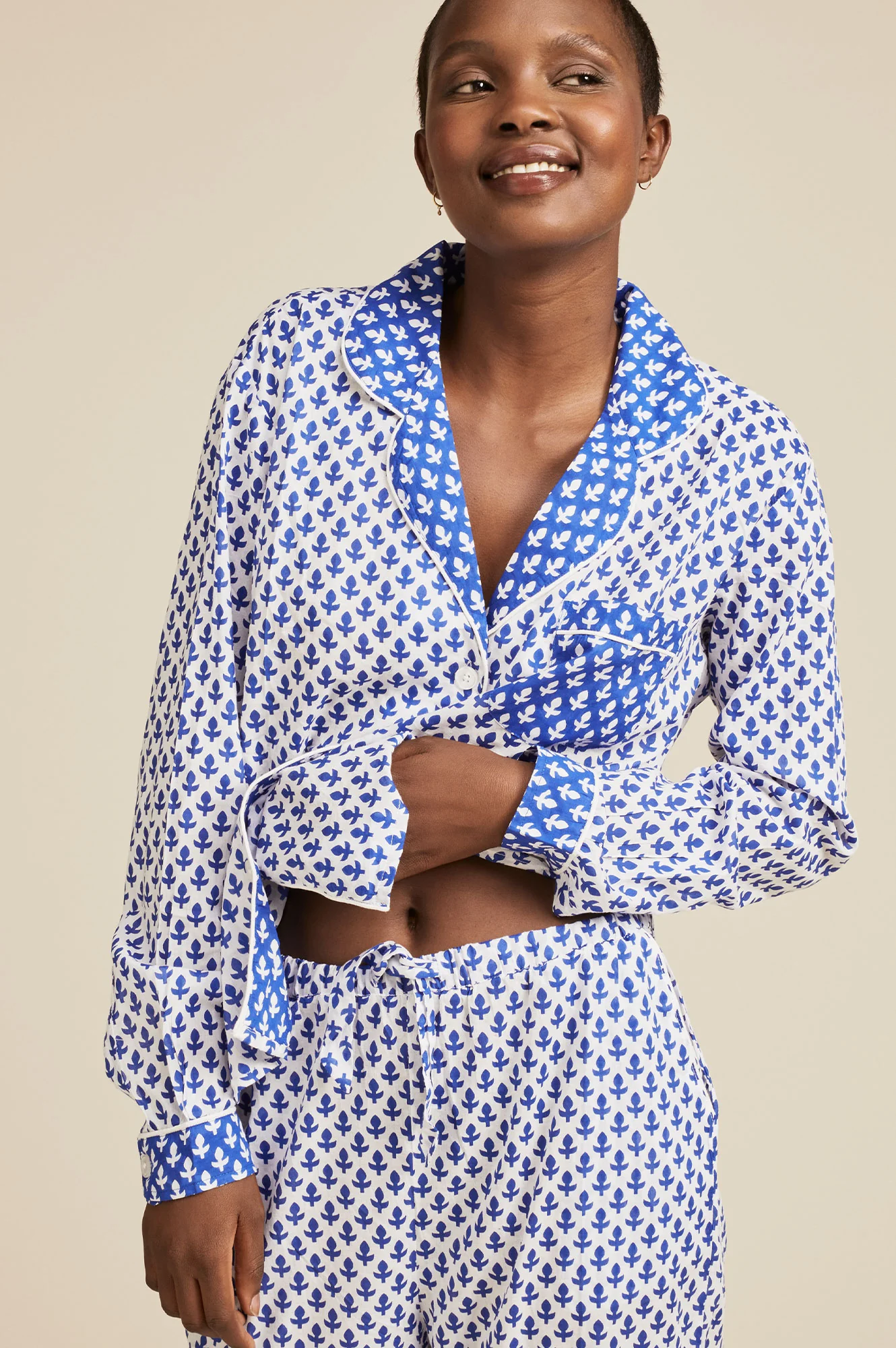 Pyjama Set | Leaf White/Blue