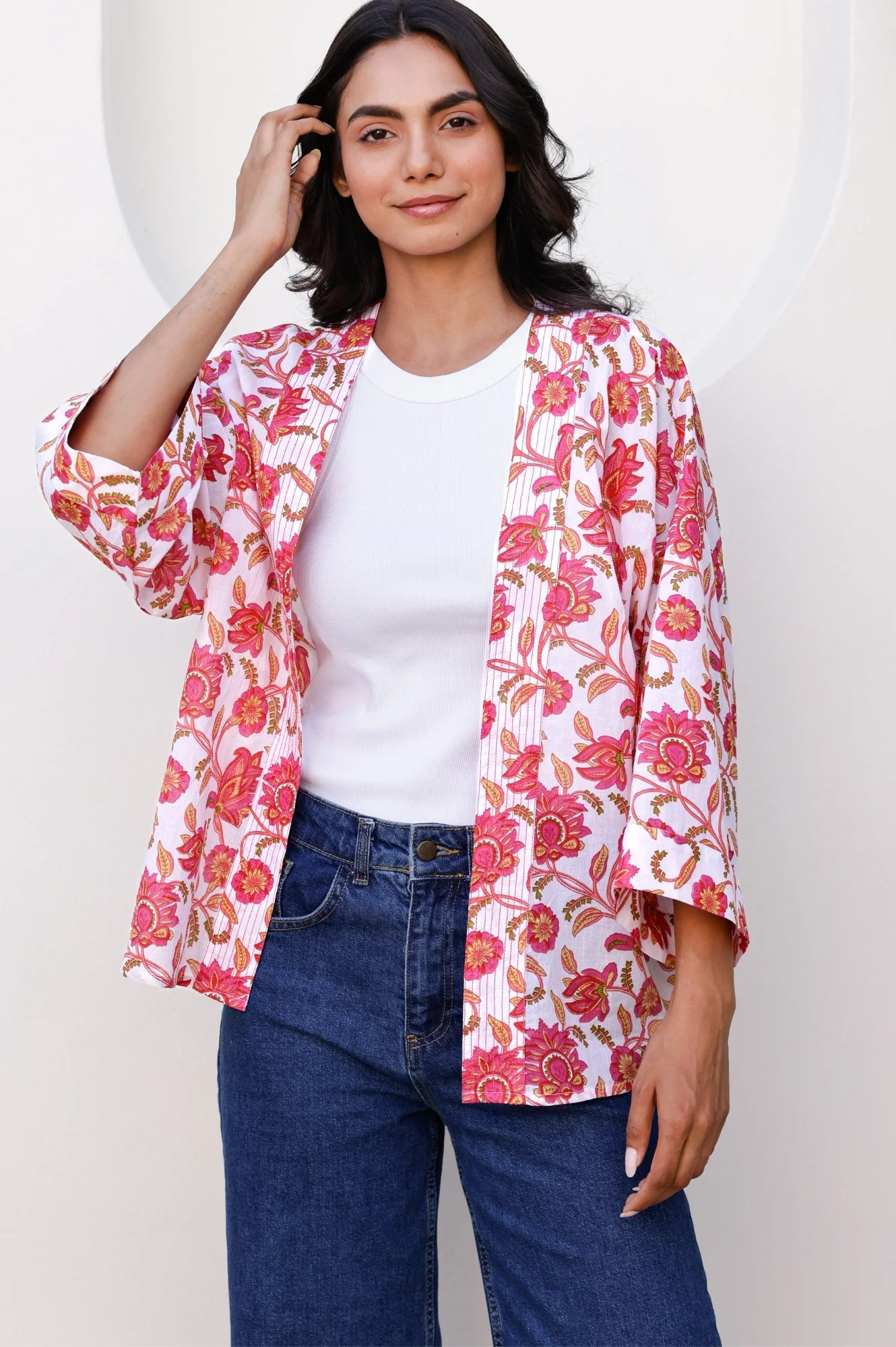 Printed Kimono | Hot Flower Pink