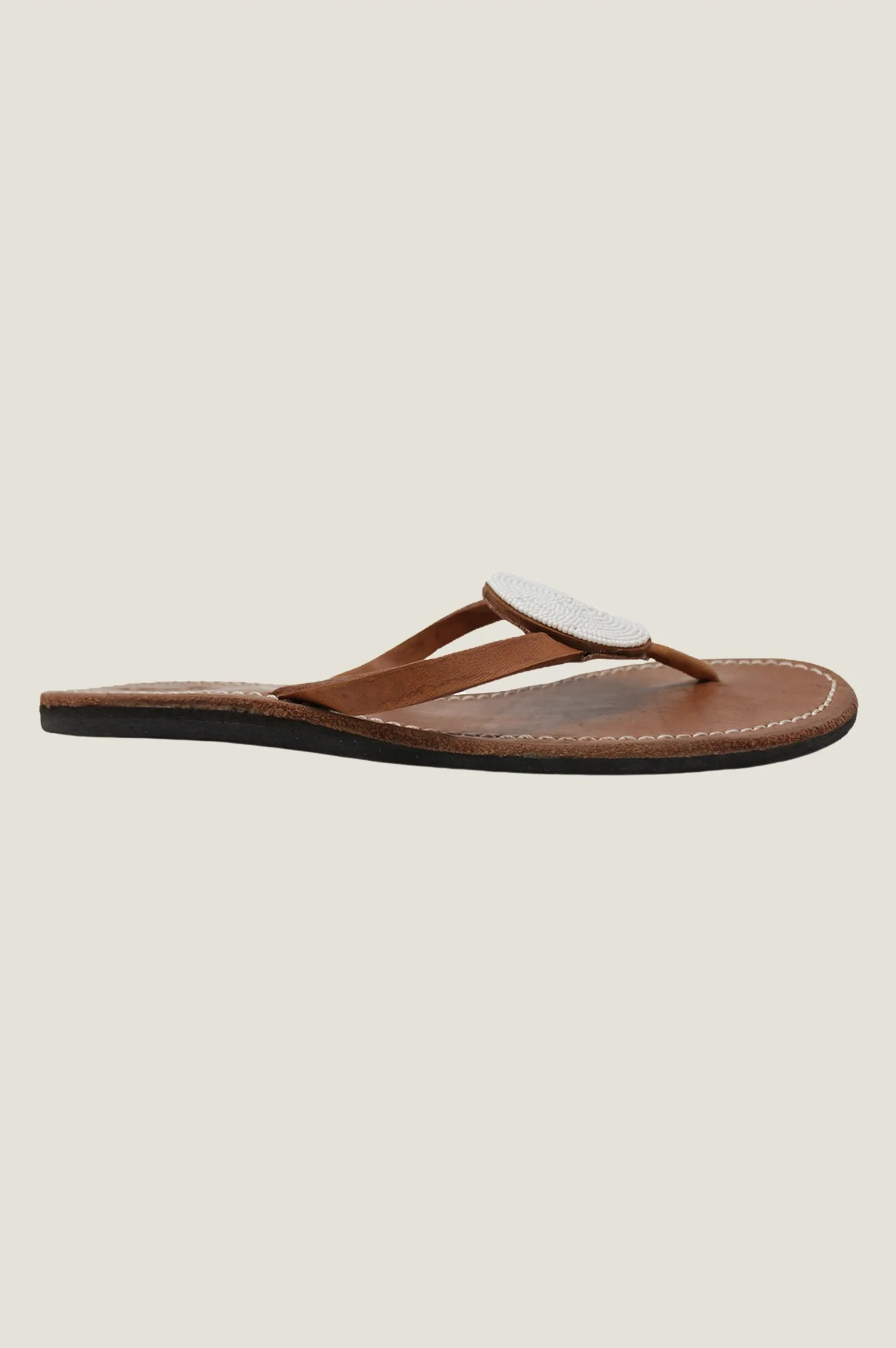 Disc Leather Sandals | White