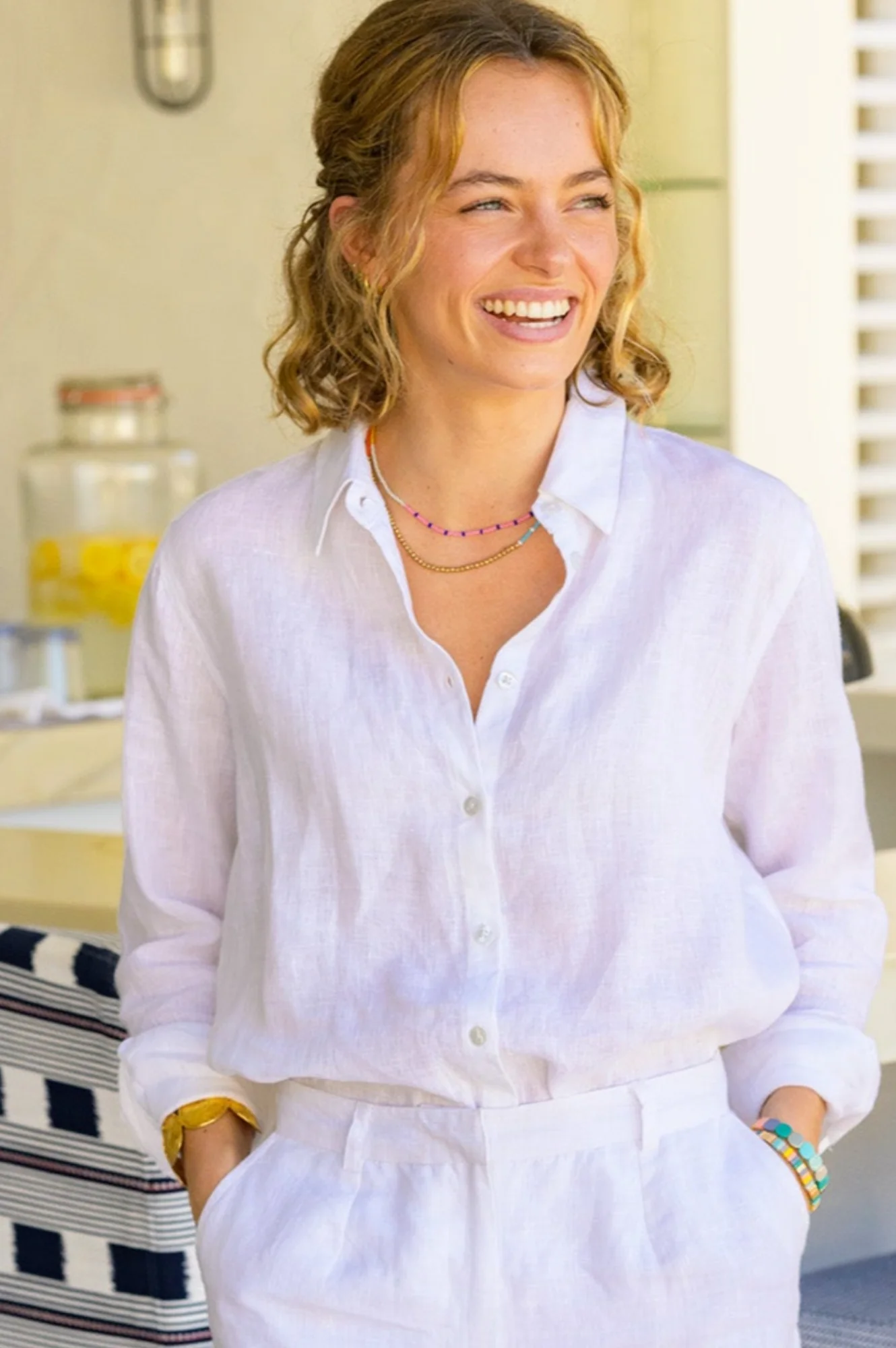 Women's Collared Linen Shirt | White