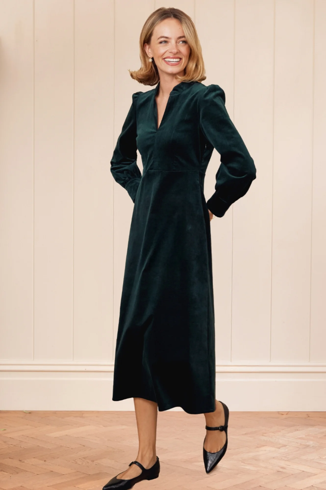 Enid Stretch Corduroy Dress | Bottle Green