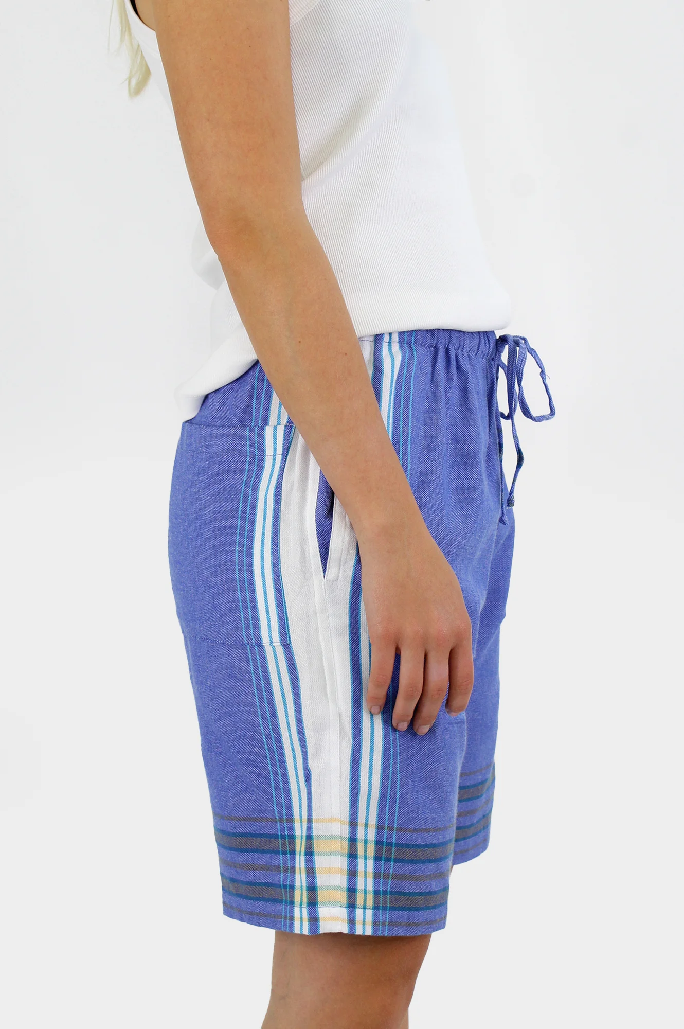 Unisex Kikoy Shorts | Denim Blue/White