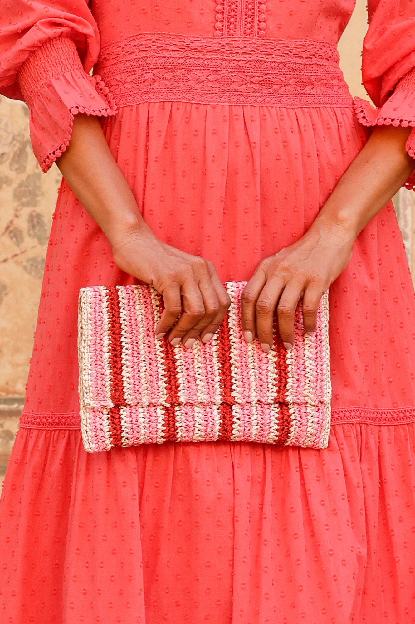 Amalfi Raffia Stripe Clutch | Red/Pink/Natural