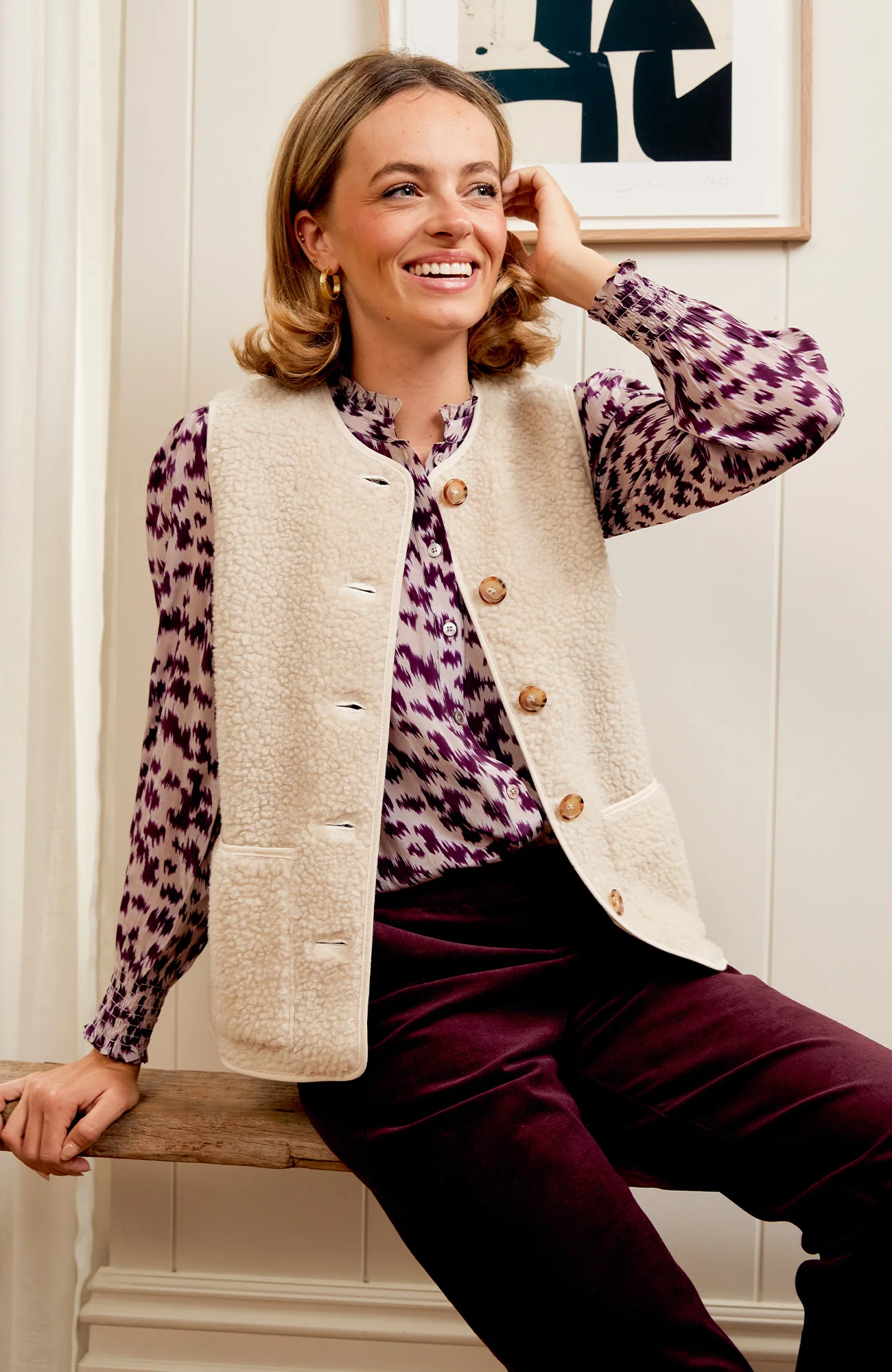 Borg Wool Blend Gilet | Cream