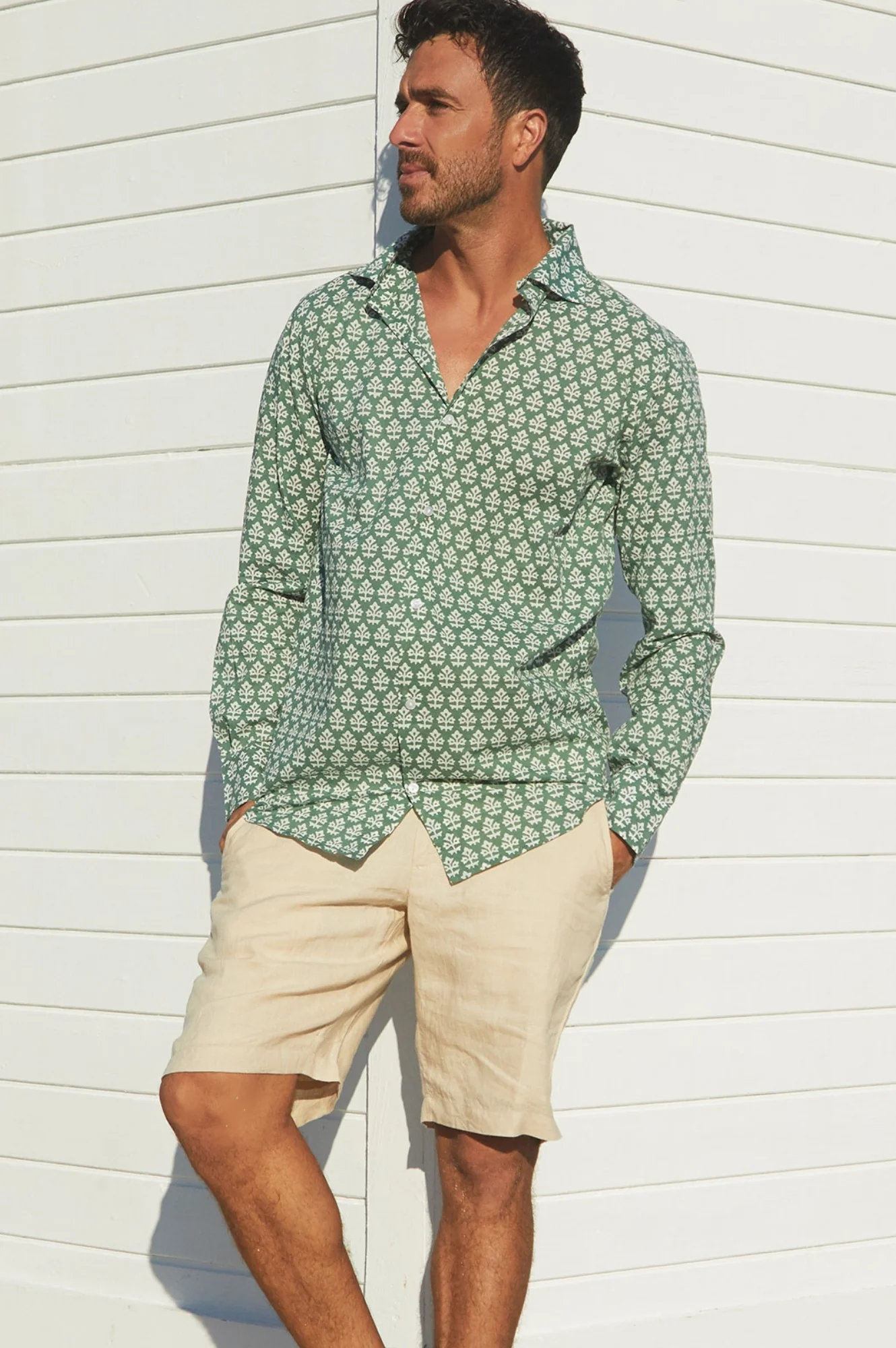 Men's Printed Cotton Shirt | Batik Khaki