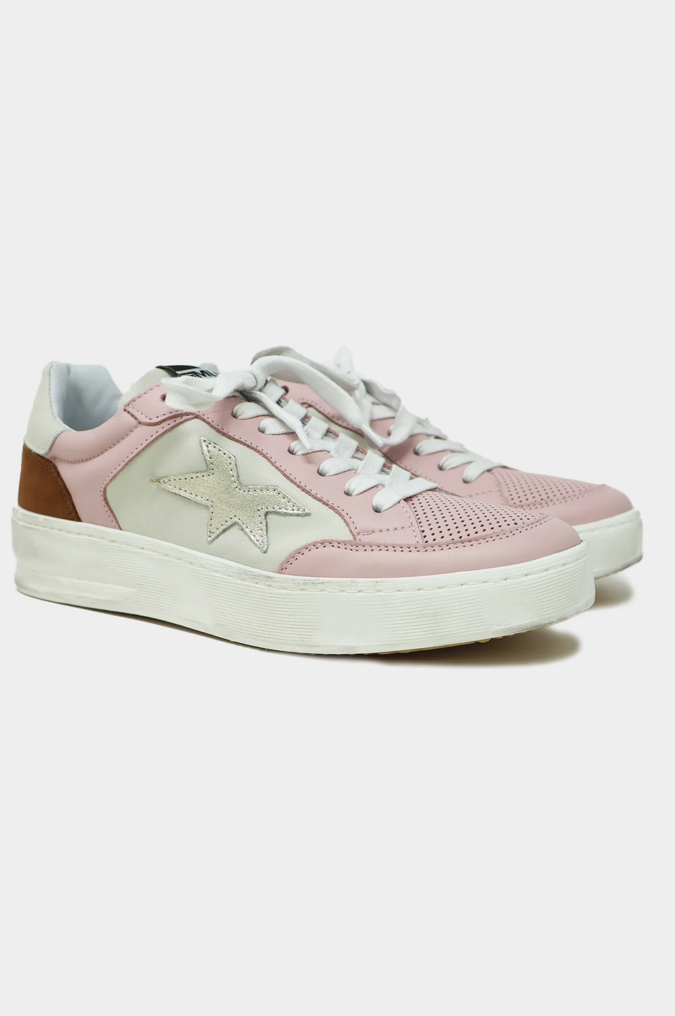 MELINE Vintage Effect Star Trainers | Pink/White