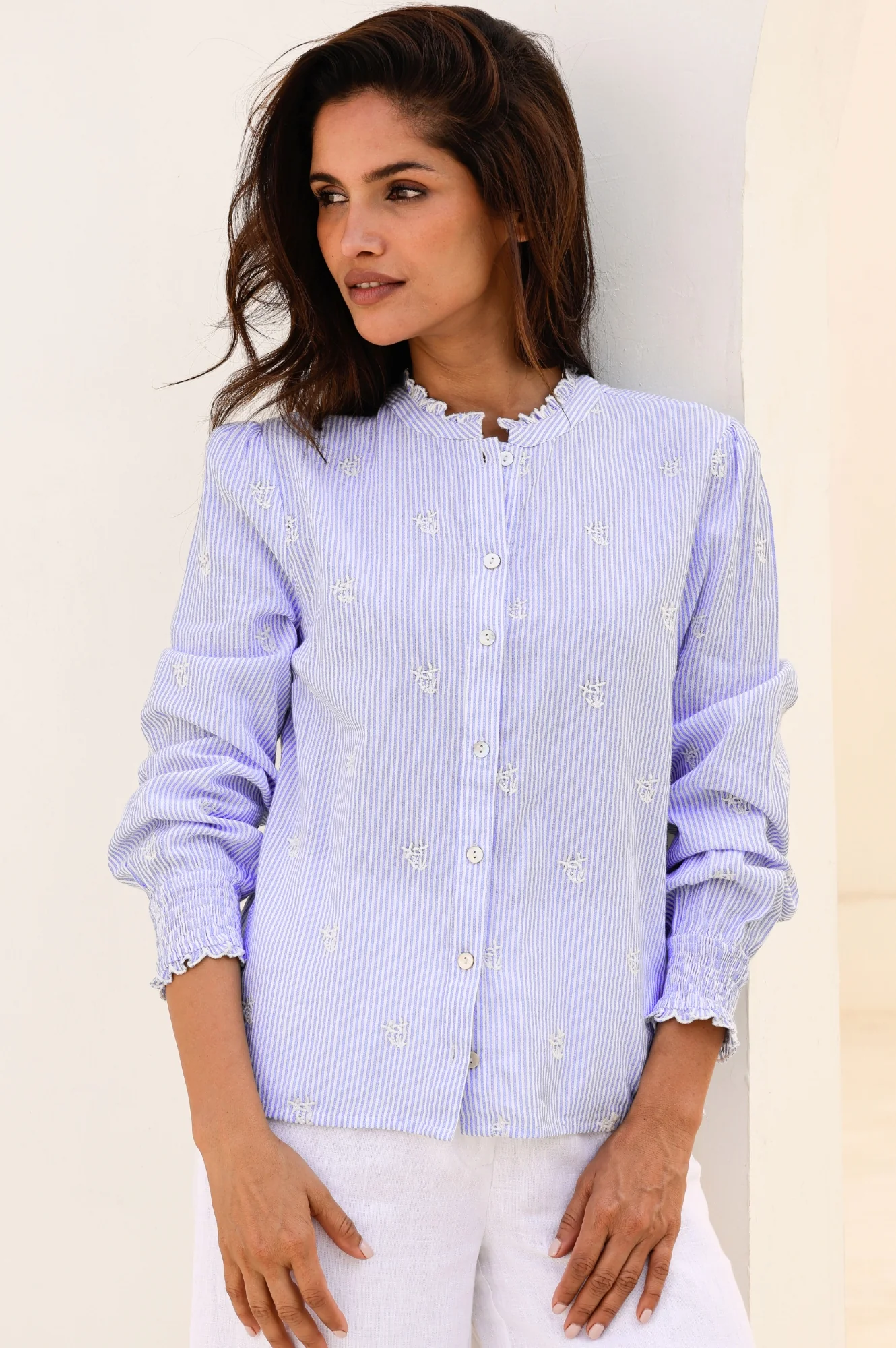 Cosima Organic Cotton Shirt | Blue/White