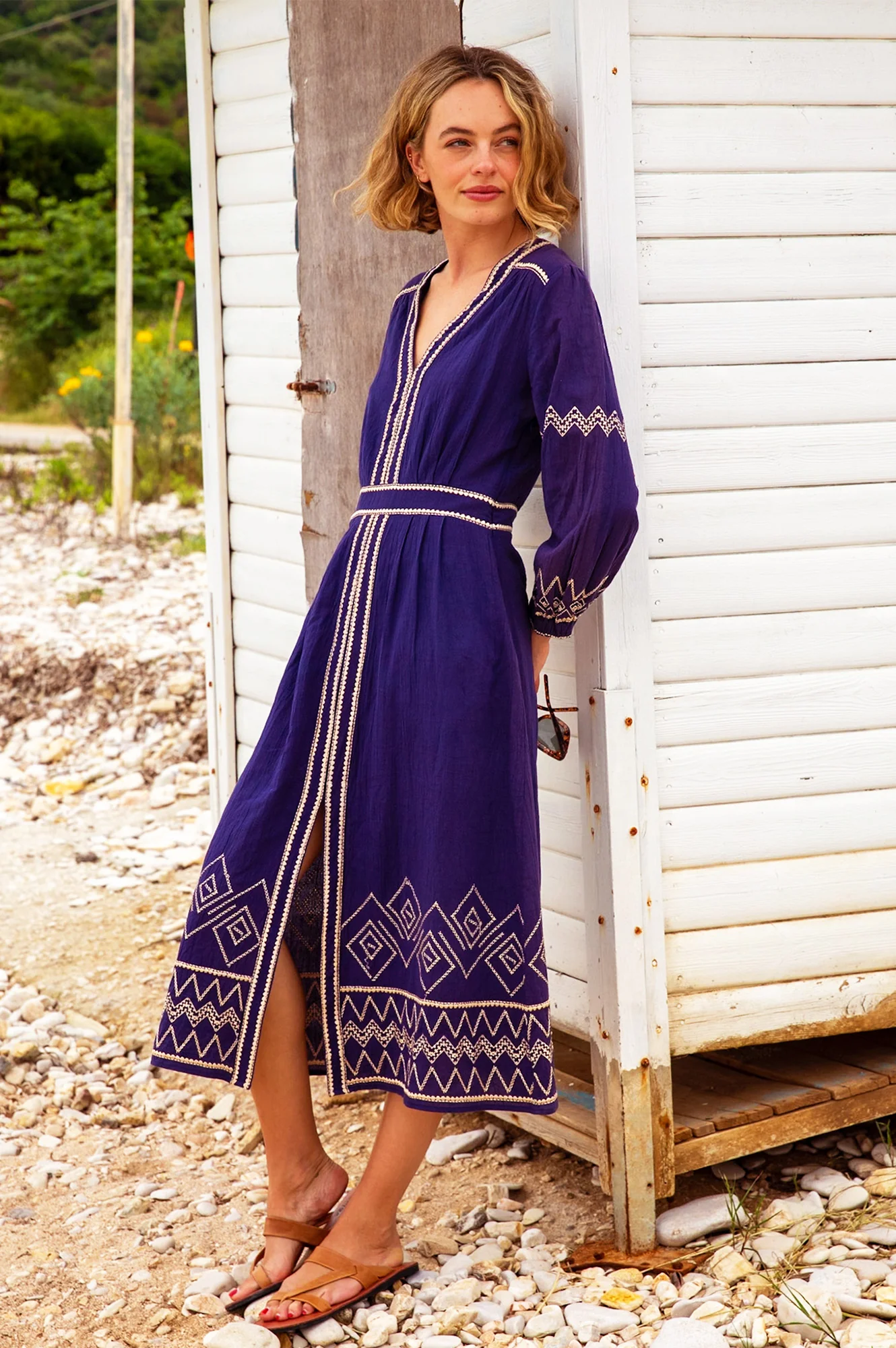 Jamila Embroidered Dress | Navy/Gold
