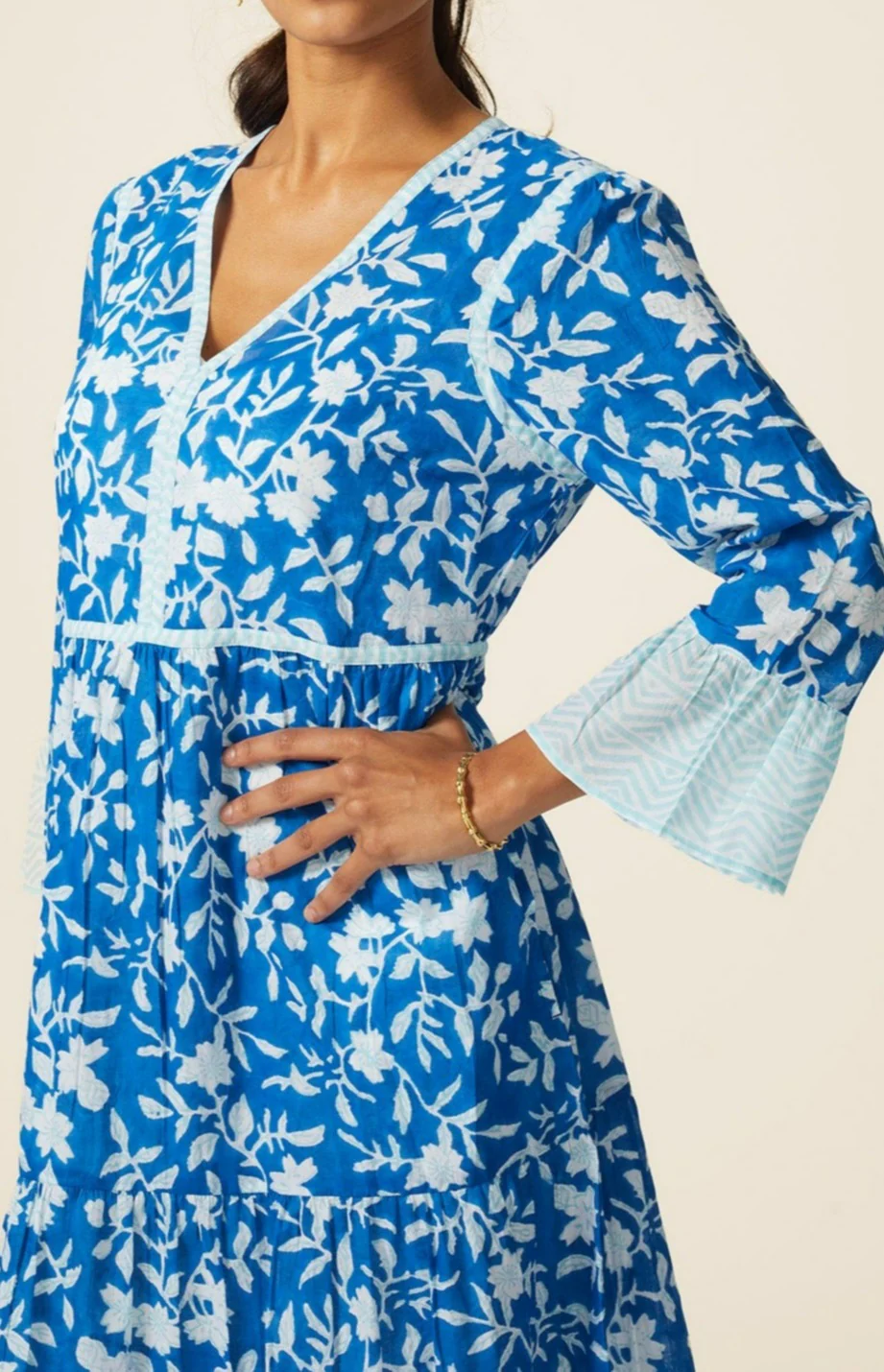 Hayden Block Print Dress | Japanese Cobalt