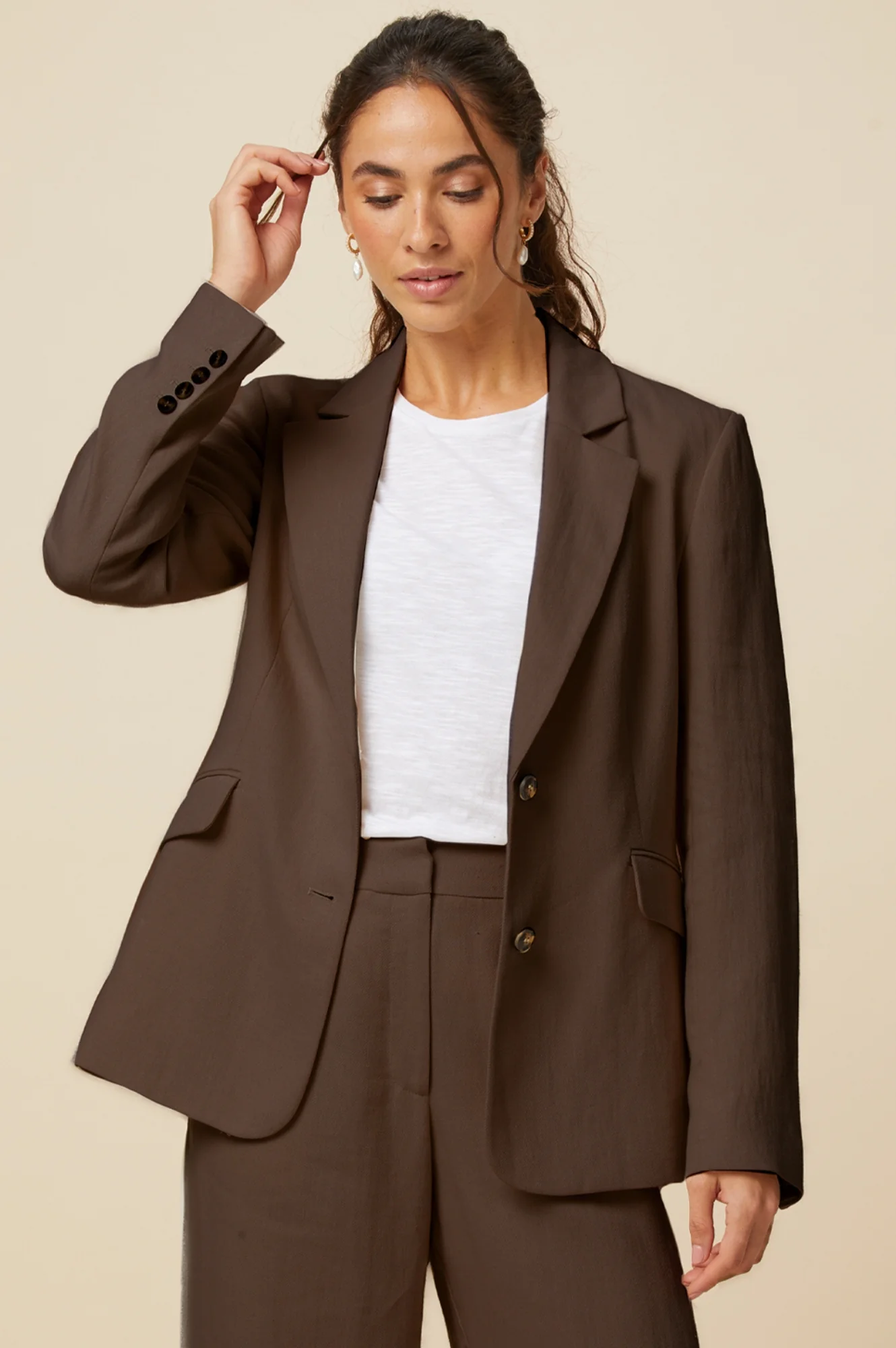 Linen Blend Blazer | Chocolate