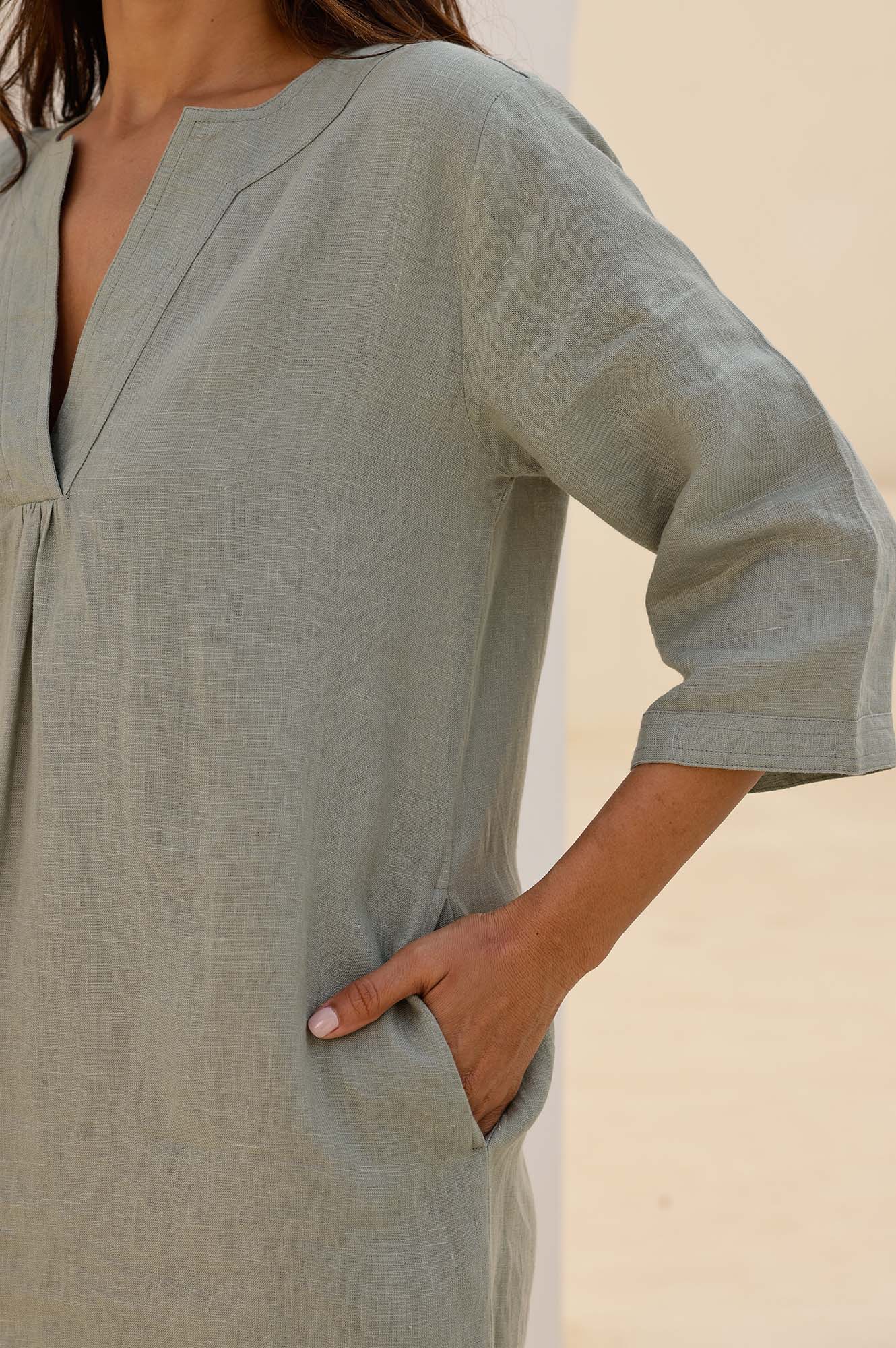 Calvi Linen Dress | Khaki
